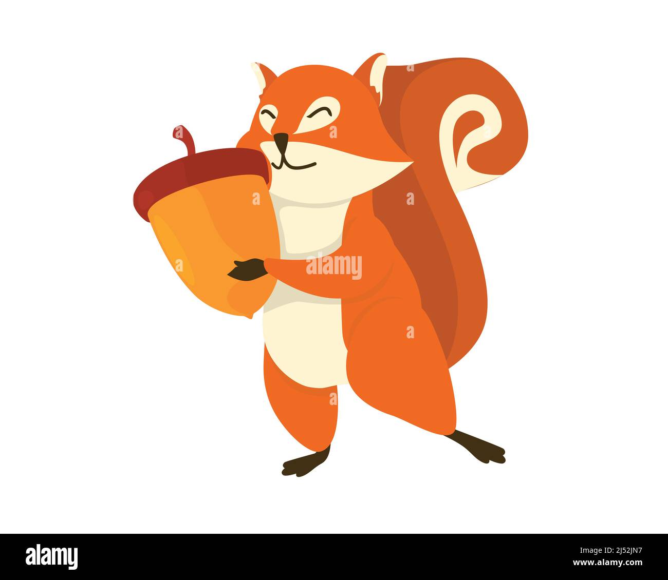 Cute e bella scoiattolo che abbraccia Acorn Illustration Vector Illustrazione Vettoriale