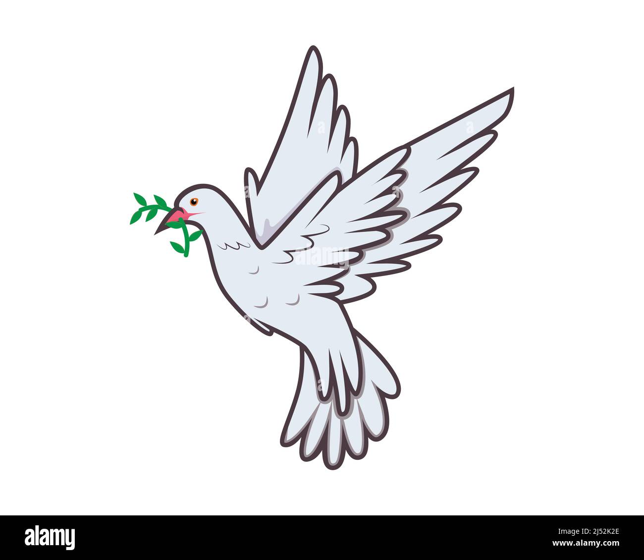 Volando la colomba che trasporta l'Olive verde della parrucca come vettore di simbolizzazione di pace Illustrazione Vettoriale