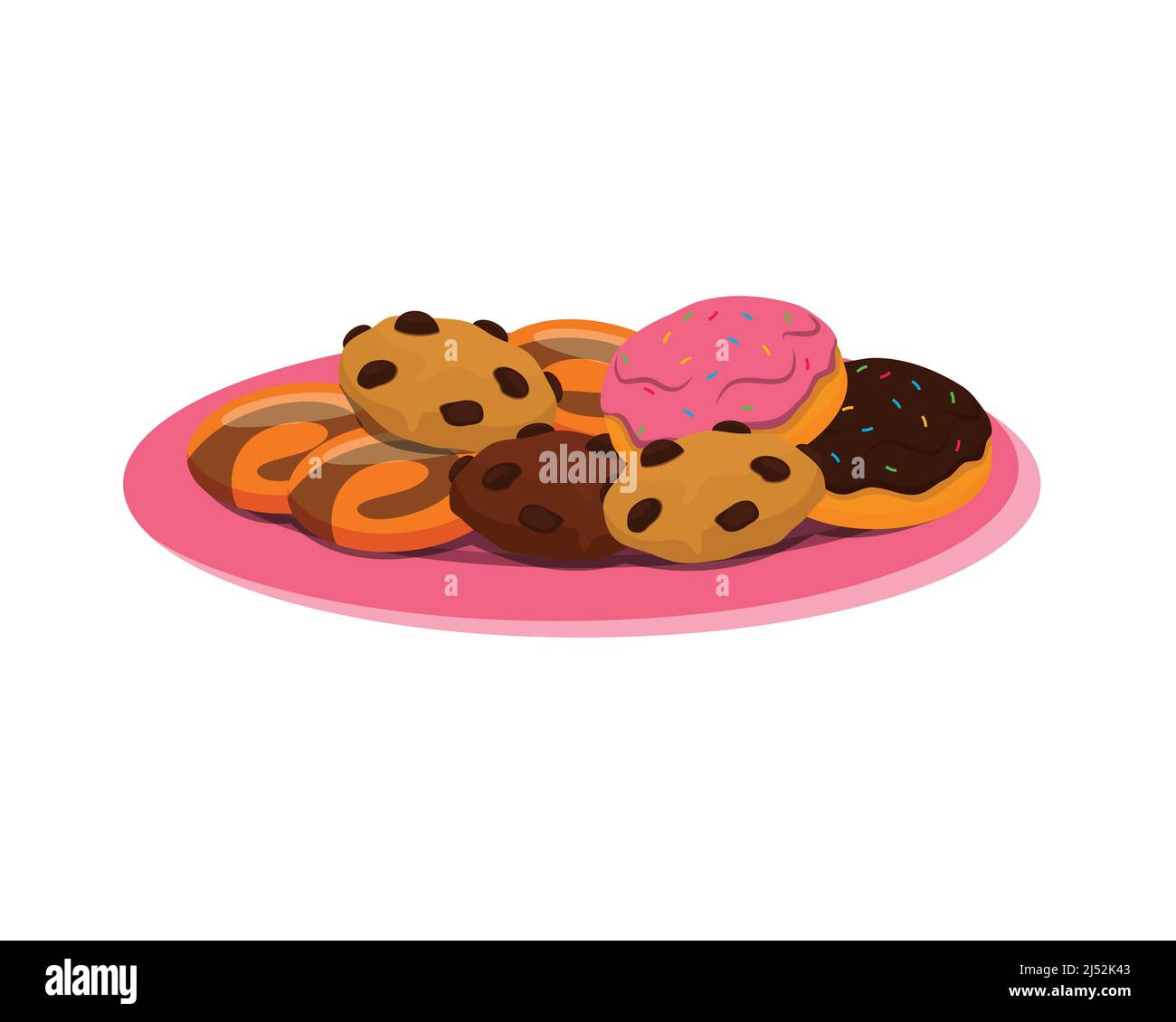 Un piatto di biscotti fatti in casa e Donuts Illustration Vector Illustrazione Vettoriale