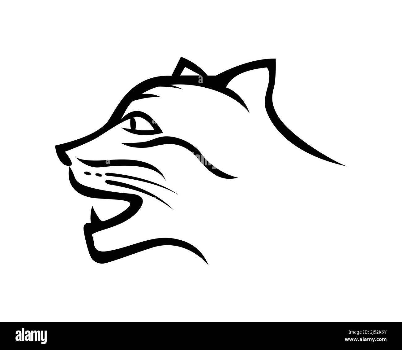 Semplice vettore a silhouette con testa Wild Cat Illustrazione Vettoriale