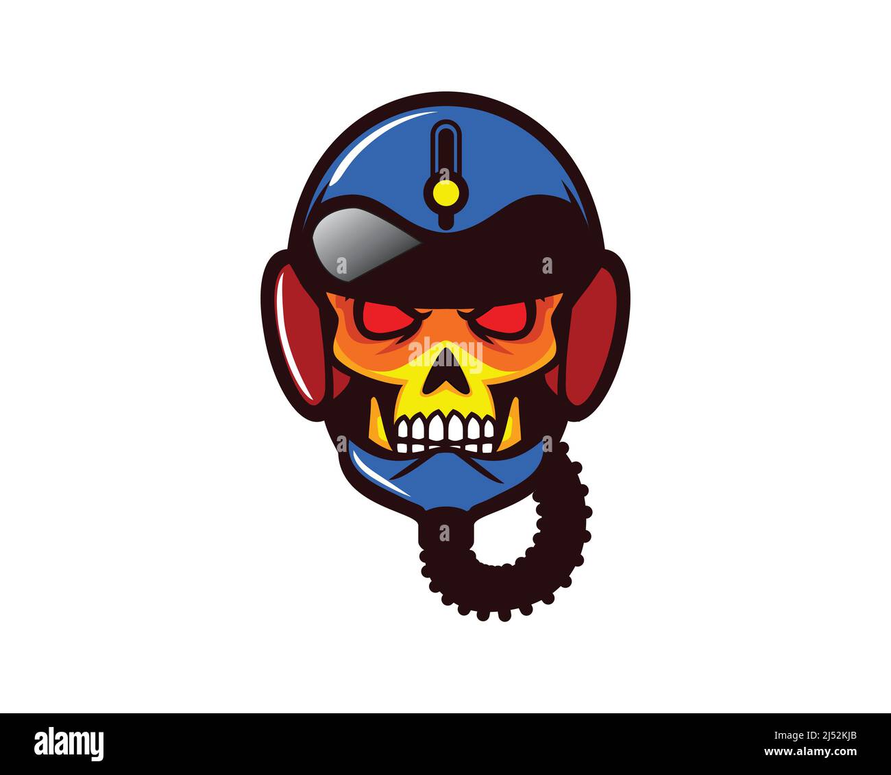 Cranio che indossa il casco Jet Airplane o il vettore di illustrazione del pilota del cranio Illustrazione Vettoriale