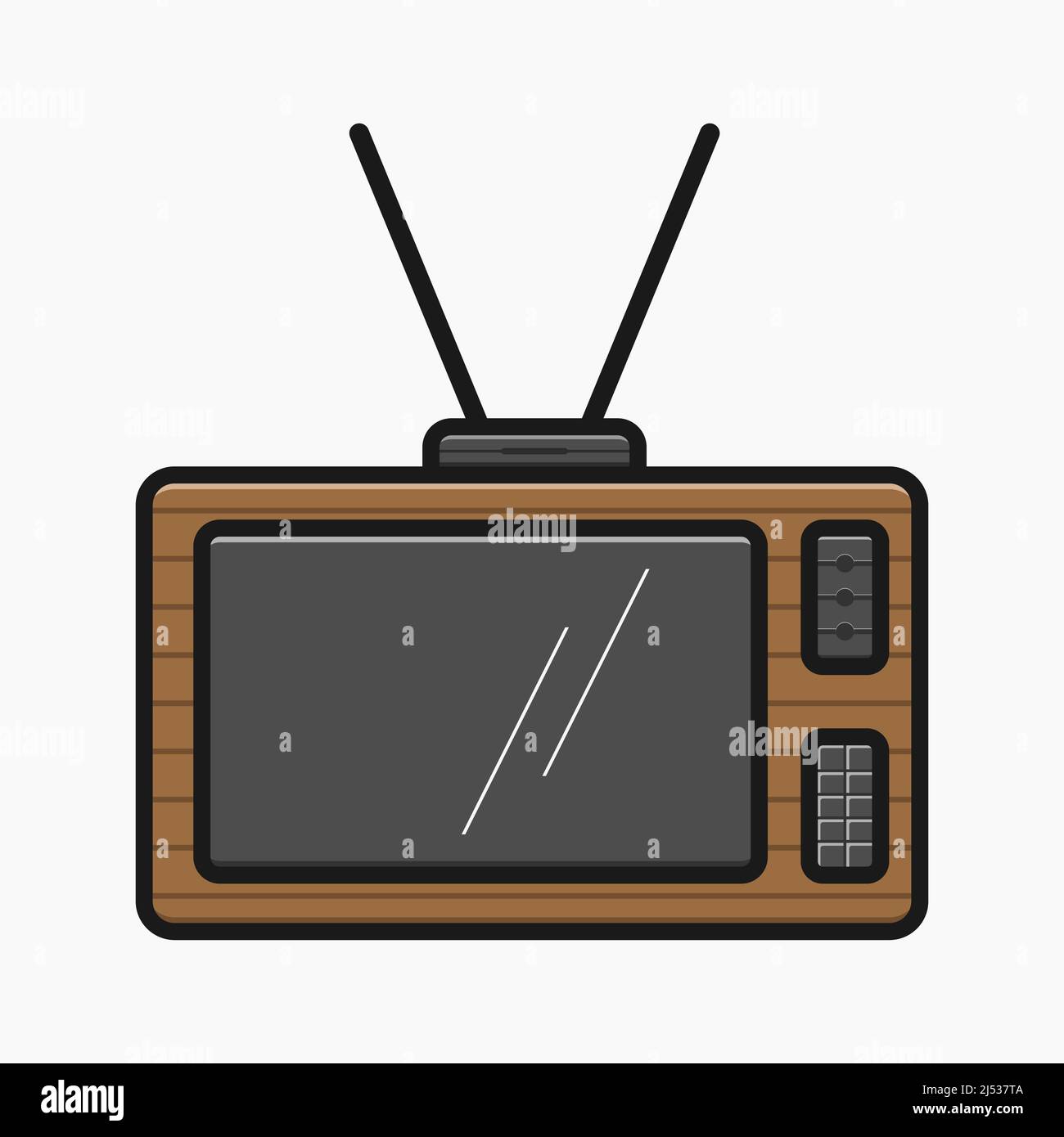 vecchia televisione con pannello di legno cartoon stile vettoriale illustrazione piatta Illustrazione Vettoriale