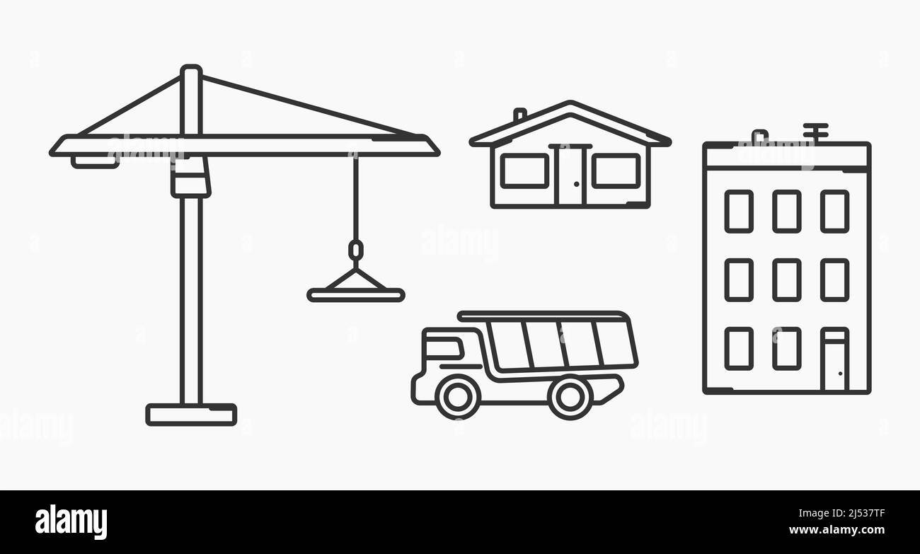 costruzione semplice gru icone camion vettore illustrazione piatta Illustrazione Vettoriale