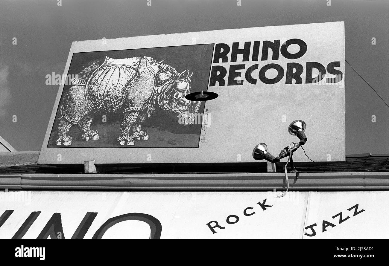 Firma per Rhino Records un negozio di dischi su Westwood Blvd. A Los Angeles, CA. Foto Stock