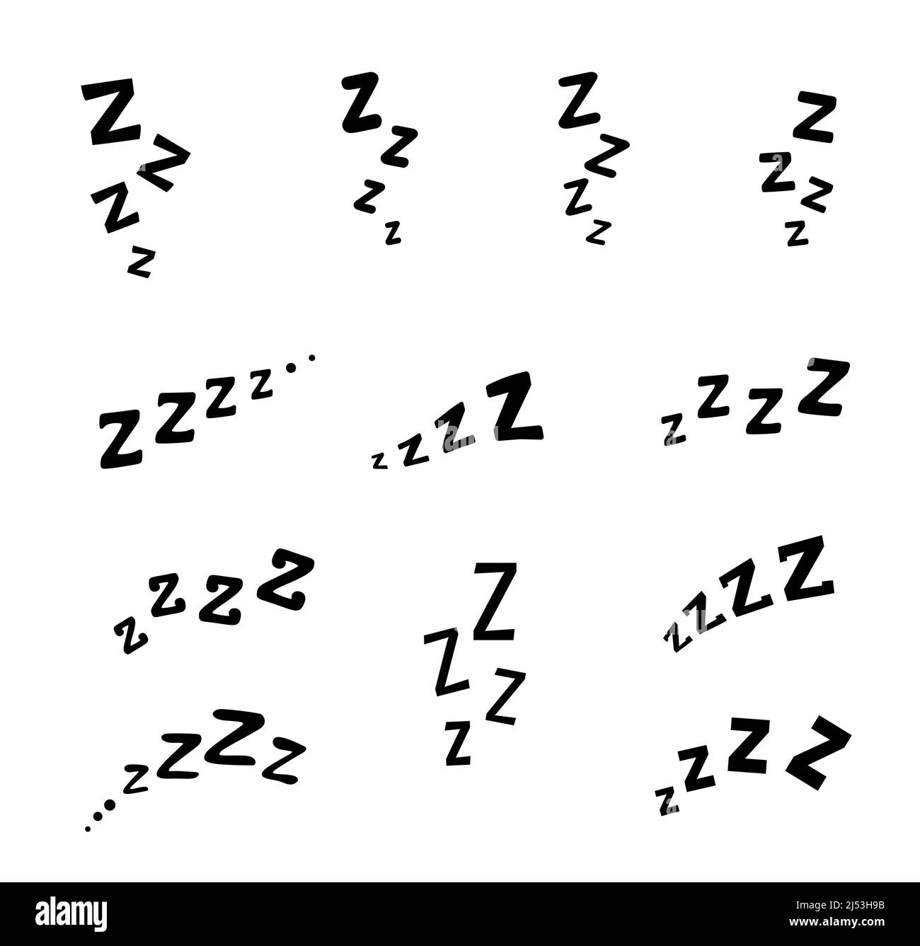 ZZZZ, ZZZZ Doodle letto sonno mordente icone. Segni vettoriali di suono di pisolino, riposo, sogno o relax, fumetti effetti sonori con lettere ZZZ, russamento apnea, sonno, sogno, schiumo o simbolo isolato Illustrazione Vettoriale