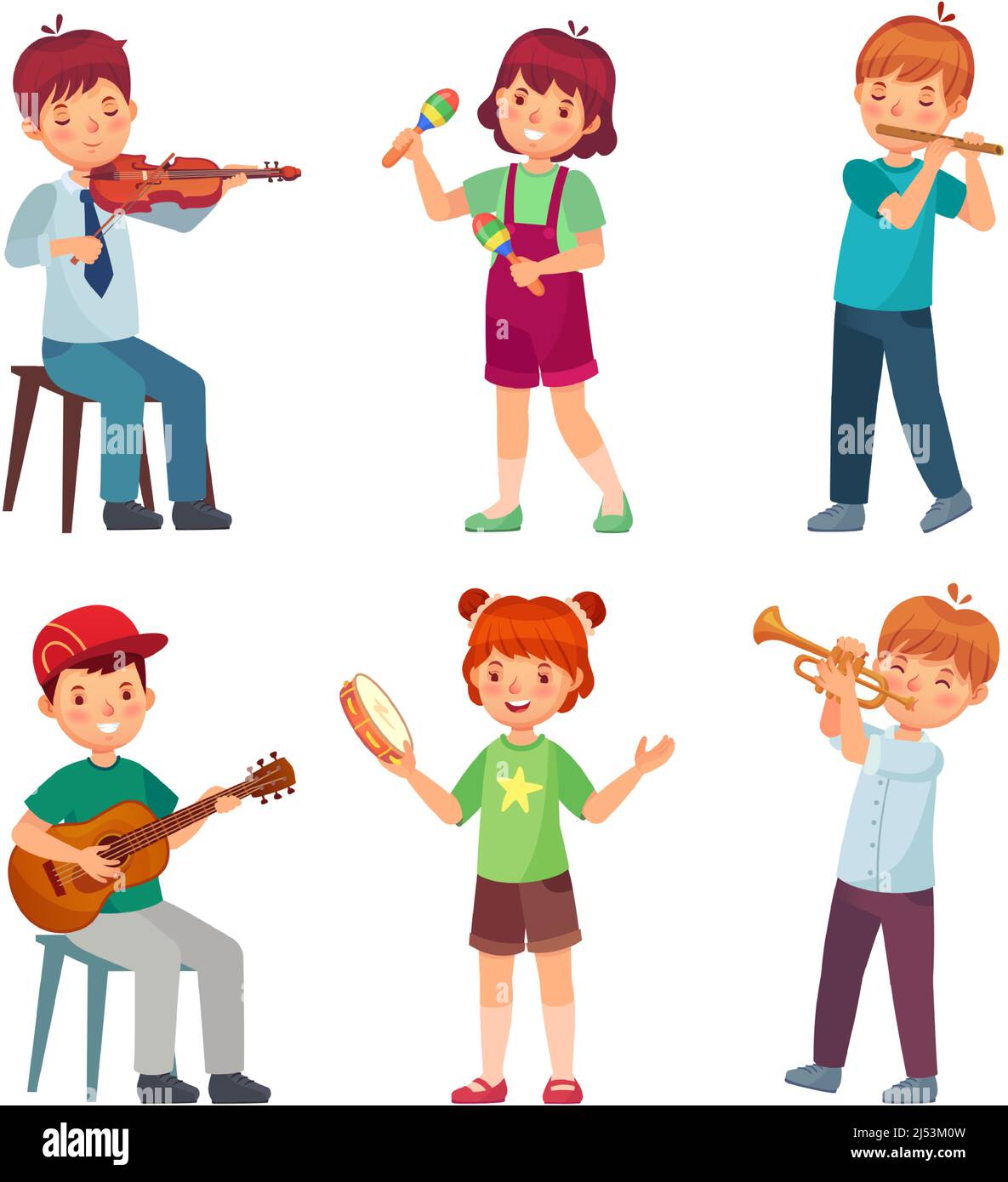 Orchestra per bambini suona musica, musica e dotato Illustrazione Vettoriale