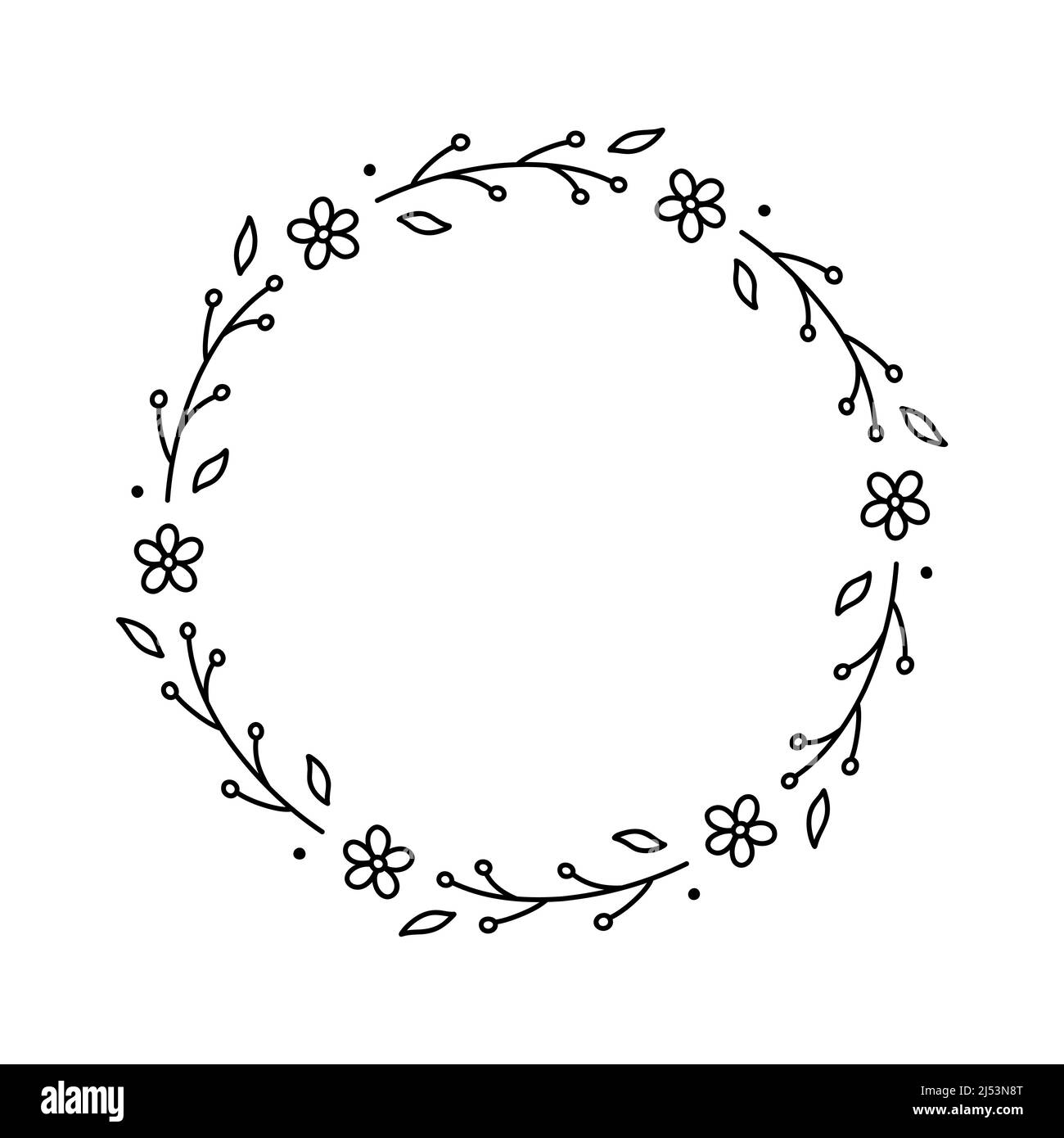 Corona floreale primavera isolato su sfondo bianco. Cornice rotonda con fiori. Illustrazione vettoriale disegnata a mano in stile doodle. Perfetto per carte, inviti, decorazioni, logo, vari disegni. Illustrazione Vettoriale Corona floreale primavera isolato su sfondo bianco. Cornice rotonda con fiori. Illustrazione vettoriale disegnata a mano in stile doodle. Perfetto per carte, inviti, decorazioni, logo, vari disegni. Illustrazione Vettoriale