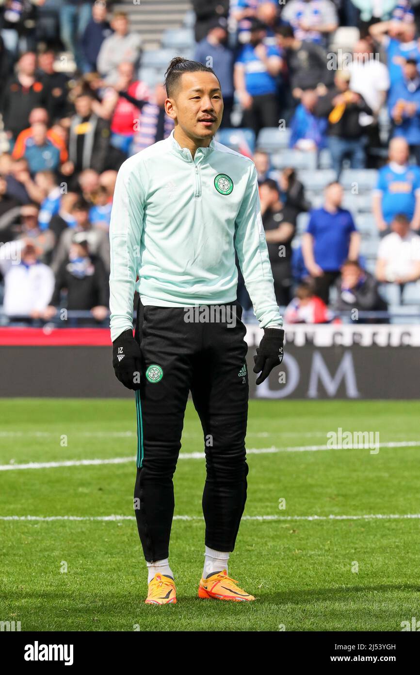 Yosuke Ideguchi, giocando per il Celtic FC, allenando ad Hampden Park, Glasgow Scozia, Regno Unito Foto Stock