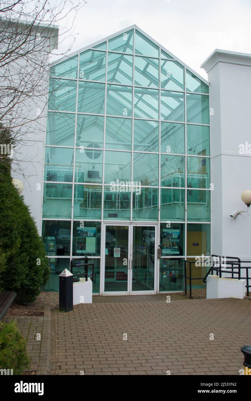 Ingresso al Teatro Ballyearl, Newtownabbey, Irlanda del Nord. Foto Stock