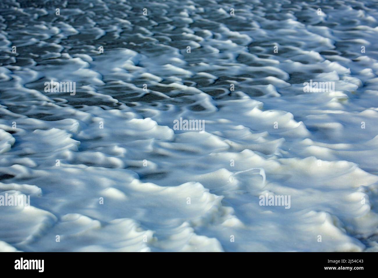 Surf sul Mare del Nord con schiuma, Belgio, Fiandre Occidentali, Nieuwpoort Foto Stock