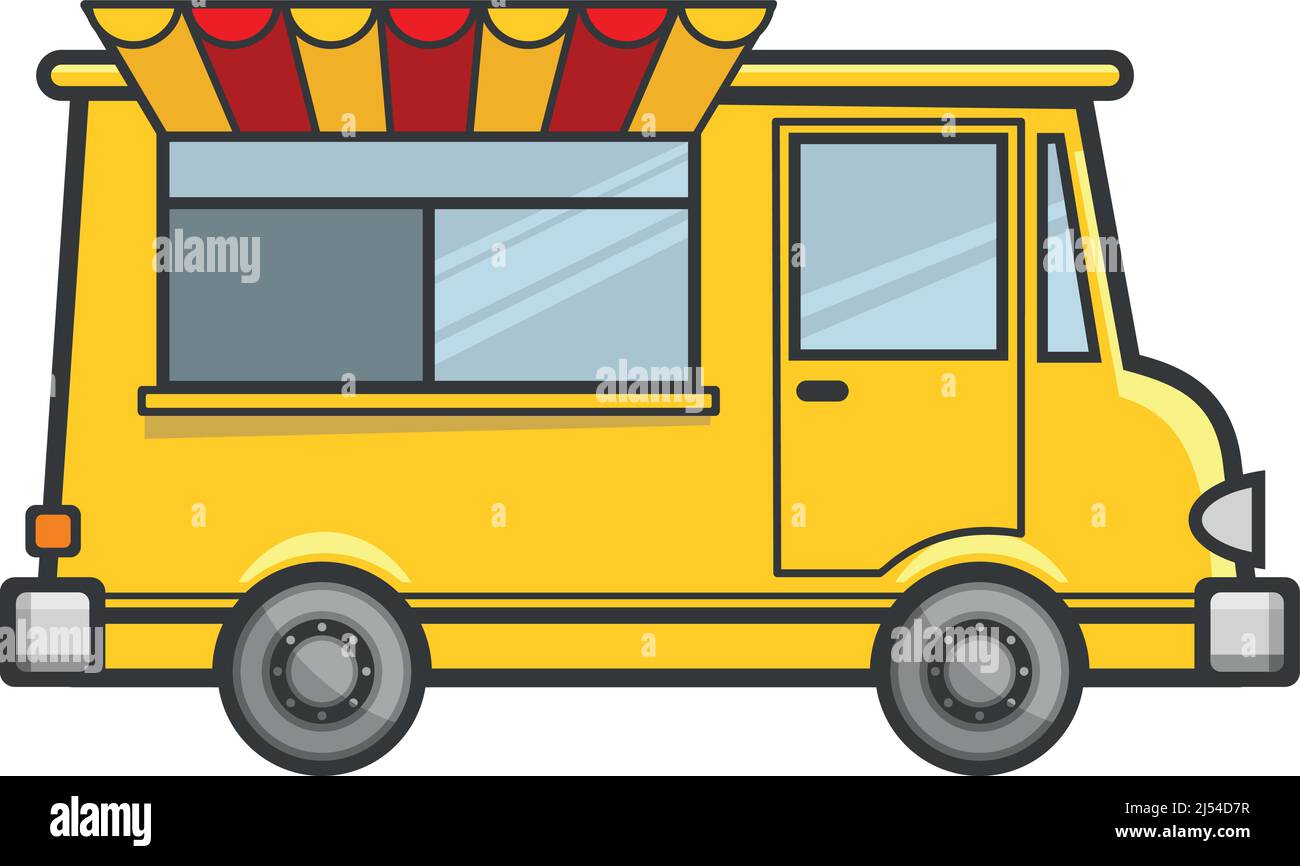 Icona del carrello per fast food. Veicolo da cucina giallo Illustrazione Vettoriale