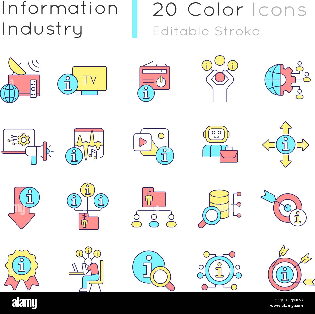 Set di icone colore RGB per il settore delle informazioni Illustrazione Vettoriale