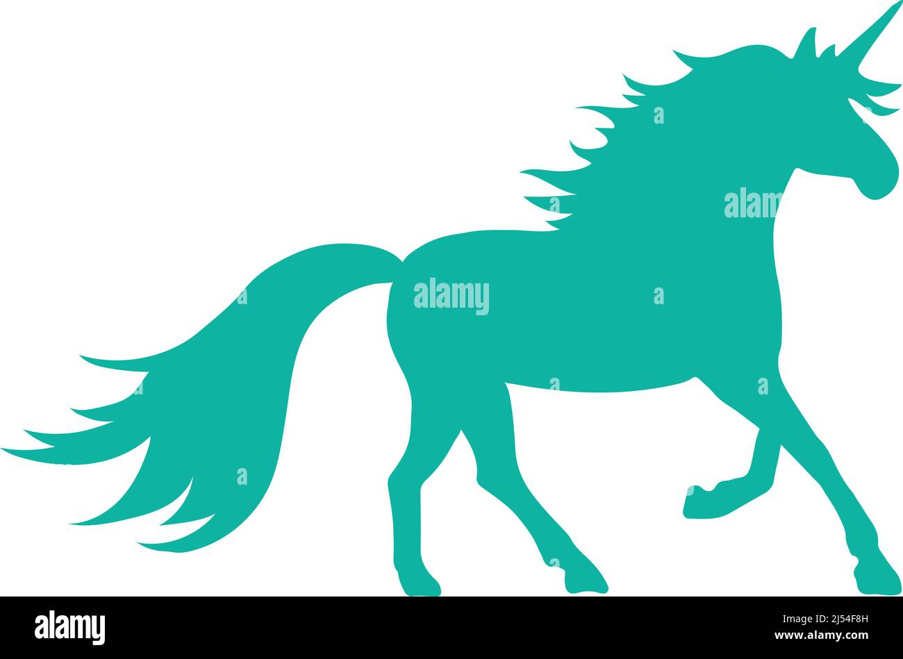 Silhouette unicorno running. Simbolo verde del cavallo magico Illustrazione Vettoriale