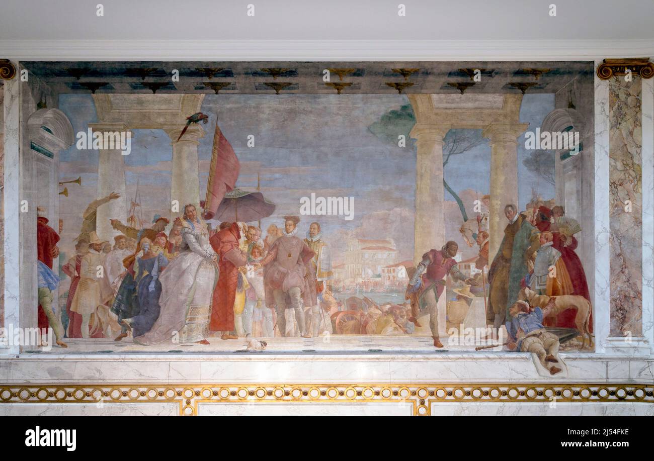 L'accoglienza di Enrico III a Villa Contarini, l'arrivo di Enrico III a Villa Contarini, Giovanni Battista Tiepolo, 1745, Musee Jacquemart- Foto Stock