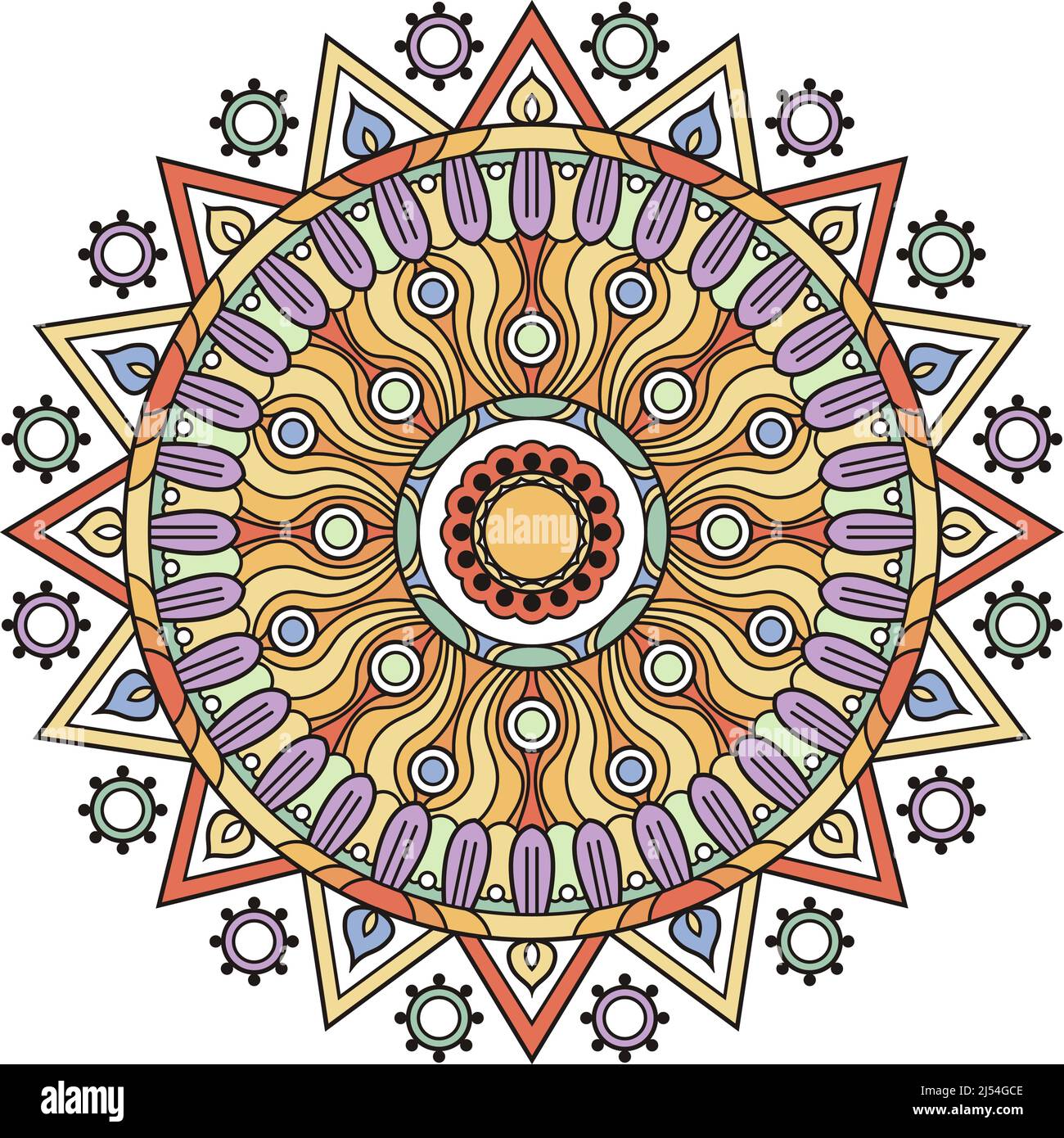 Modello radiale indiano. Tradizionale ornamento rotondo mandala Illustrazione Vettoriale