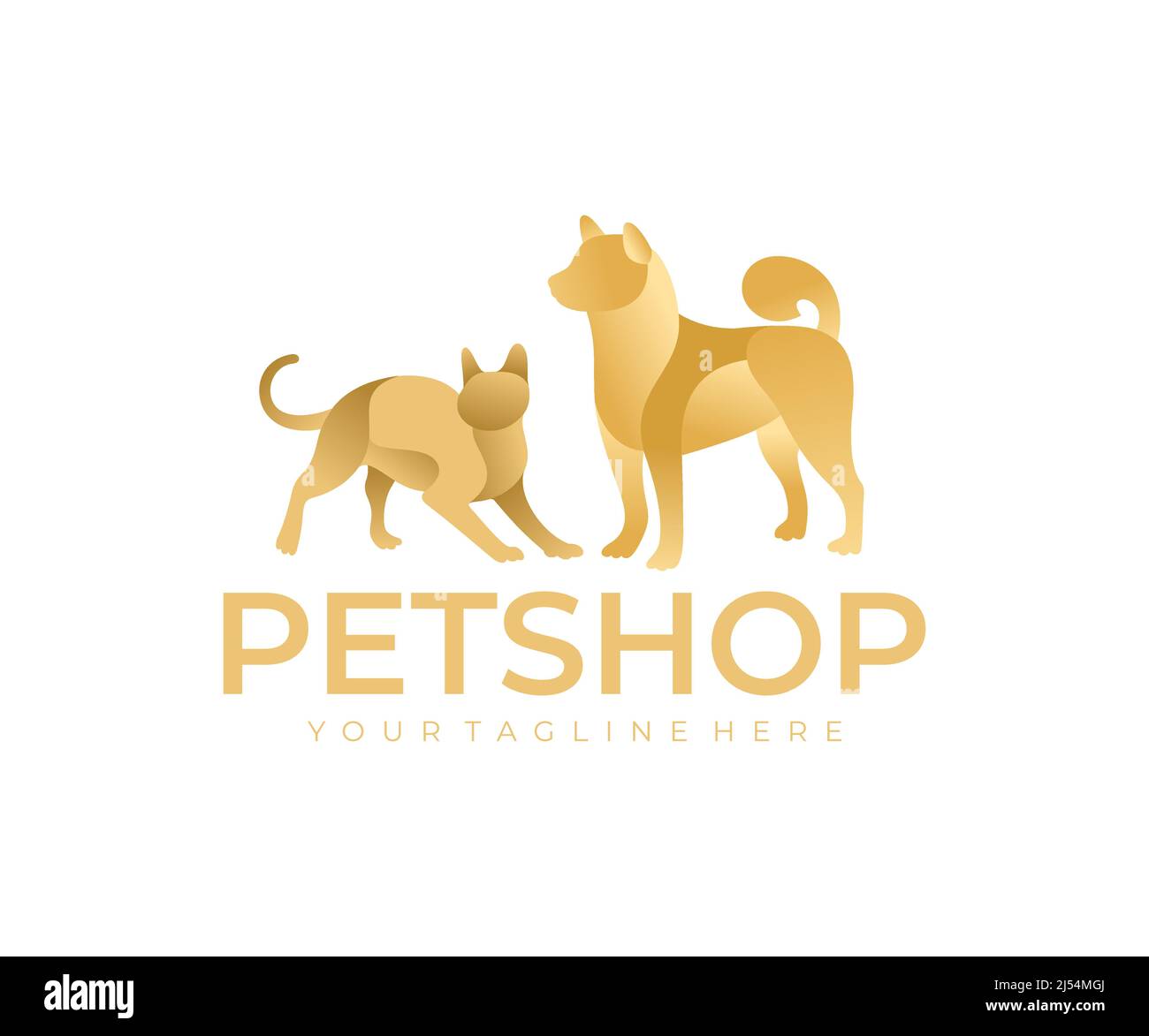 Cane e gatto, animali domestici, veterinario e cura dietro gli animali domestici, logo design. Animali, rifugio e protezione animali, negozio di animali, disegno vettoriale e illustrazione Illustrazione Vettoriale