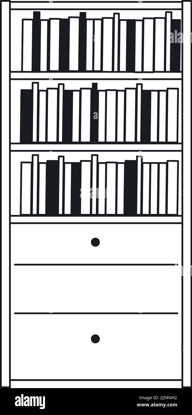 Icona della libreria. Mobili per la casa con libri su scaffali Illustrazione Vettoriale