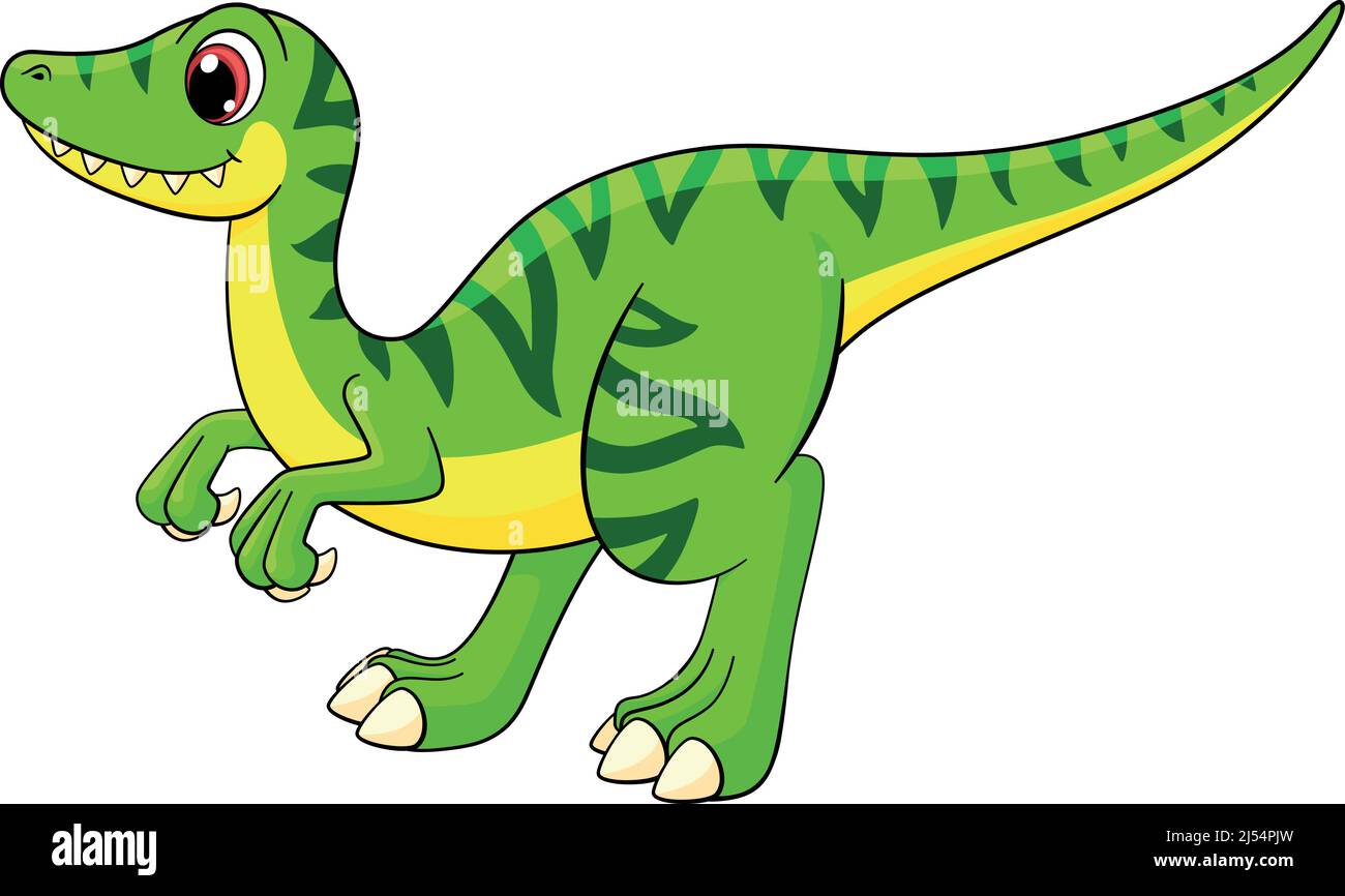 Dinosauro cartoon verde. Animale preistorico. Icona Velociraptor Illustrazione Vettoriale