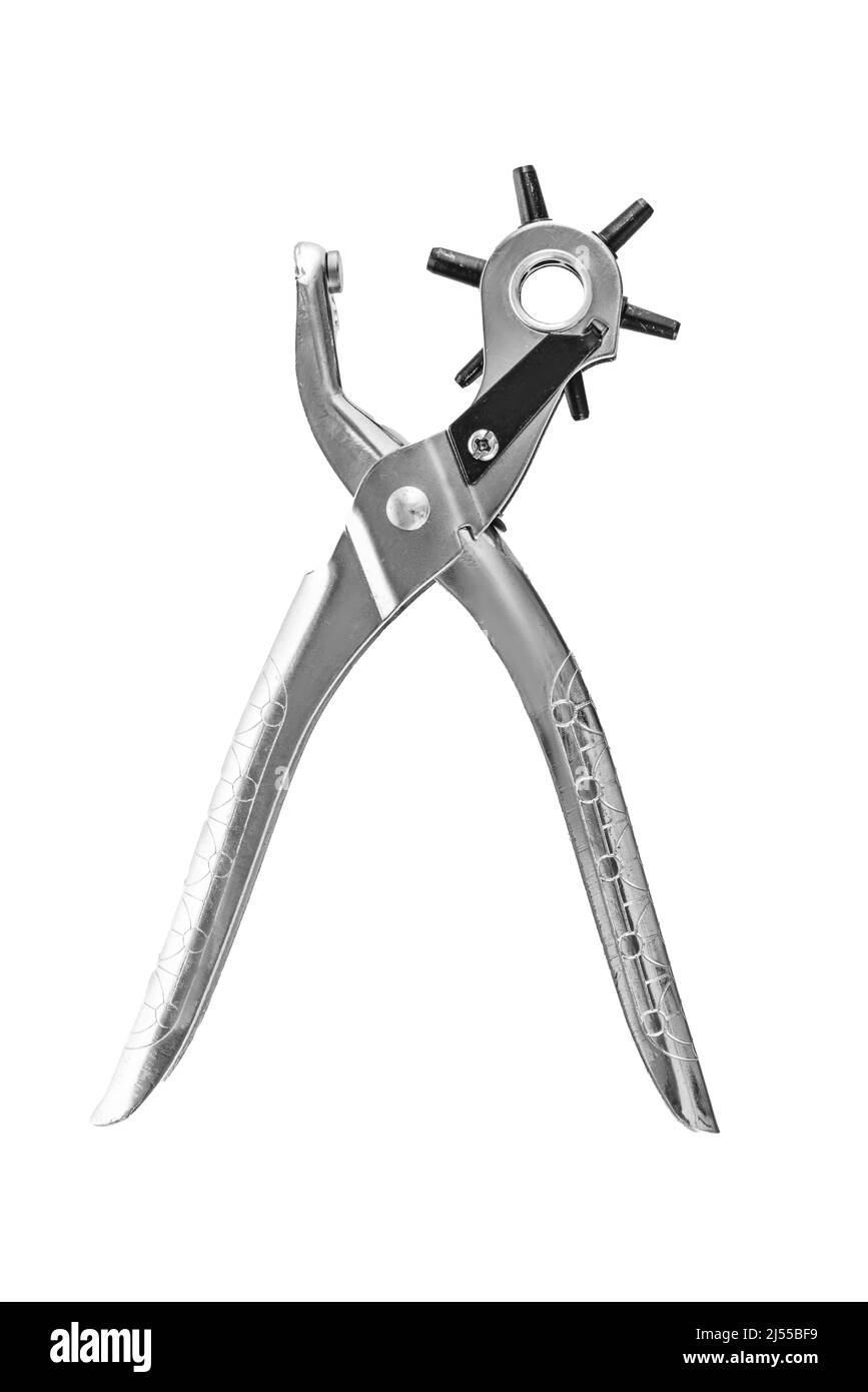 Pinza per foratura e foratura isolata su fondo bianco Foto Stock