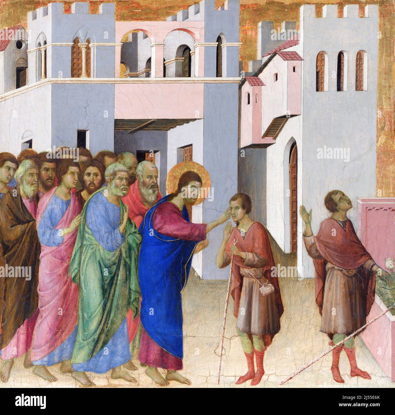 La guarigione dell'uomo nato cieco da Duccio di Buoninsegna (c. 1255/1260-1318), tempera d'uovo su legno, c. 1307/8-11 Foto Stock