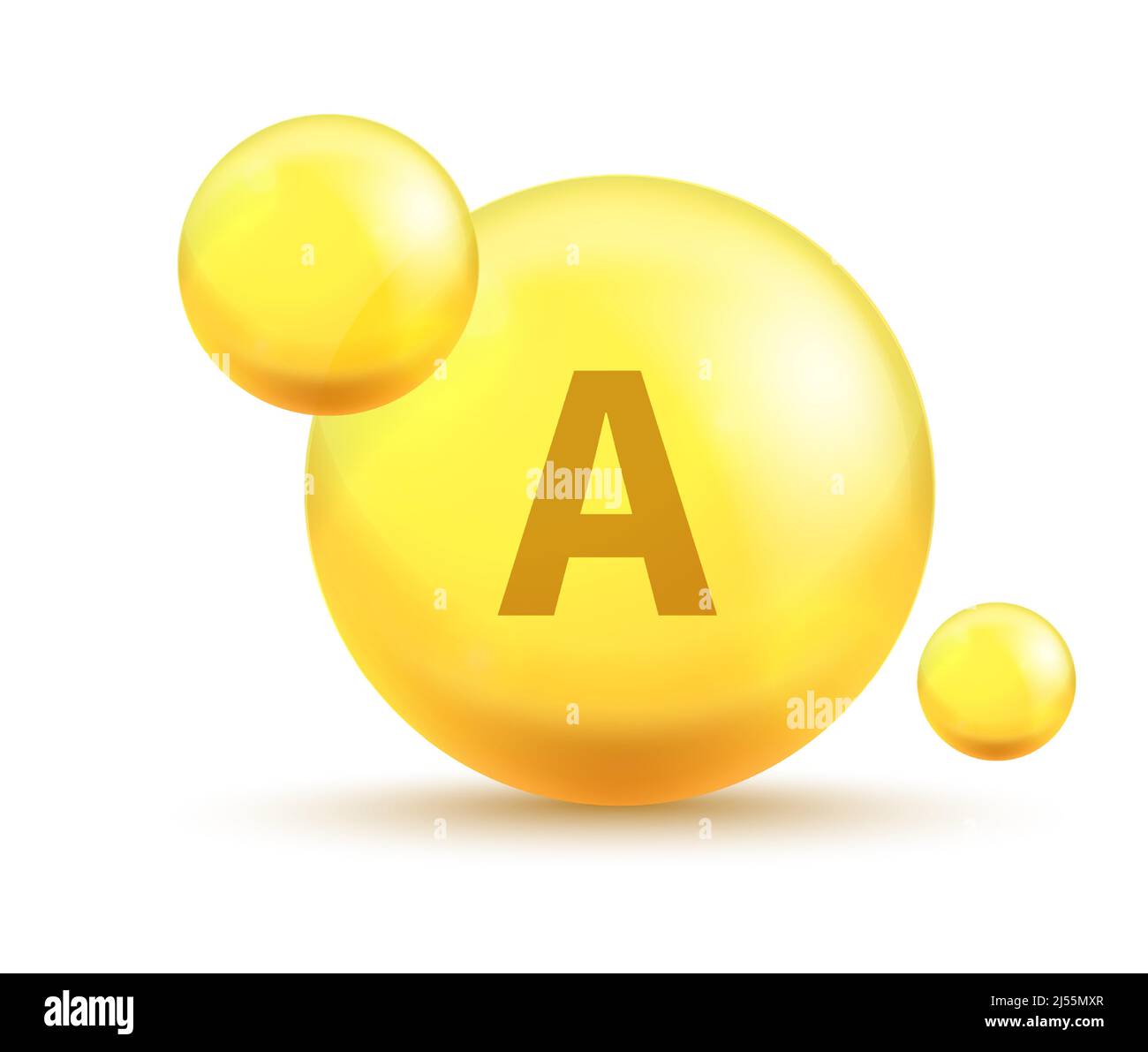 Capsule di vitamina d'oro. Realistiche bolle d'oro 3D. Pillole multivitaminiche vettoriali Illustrazione Vettoriale