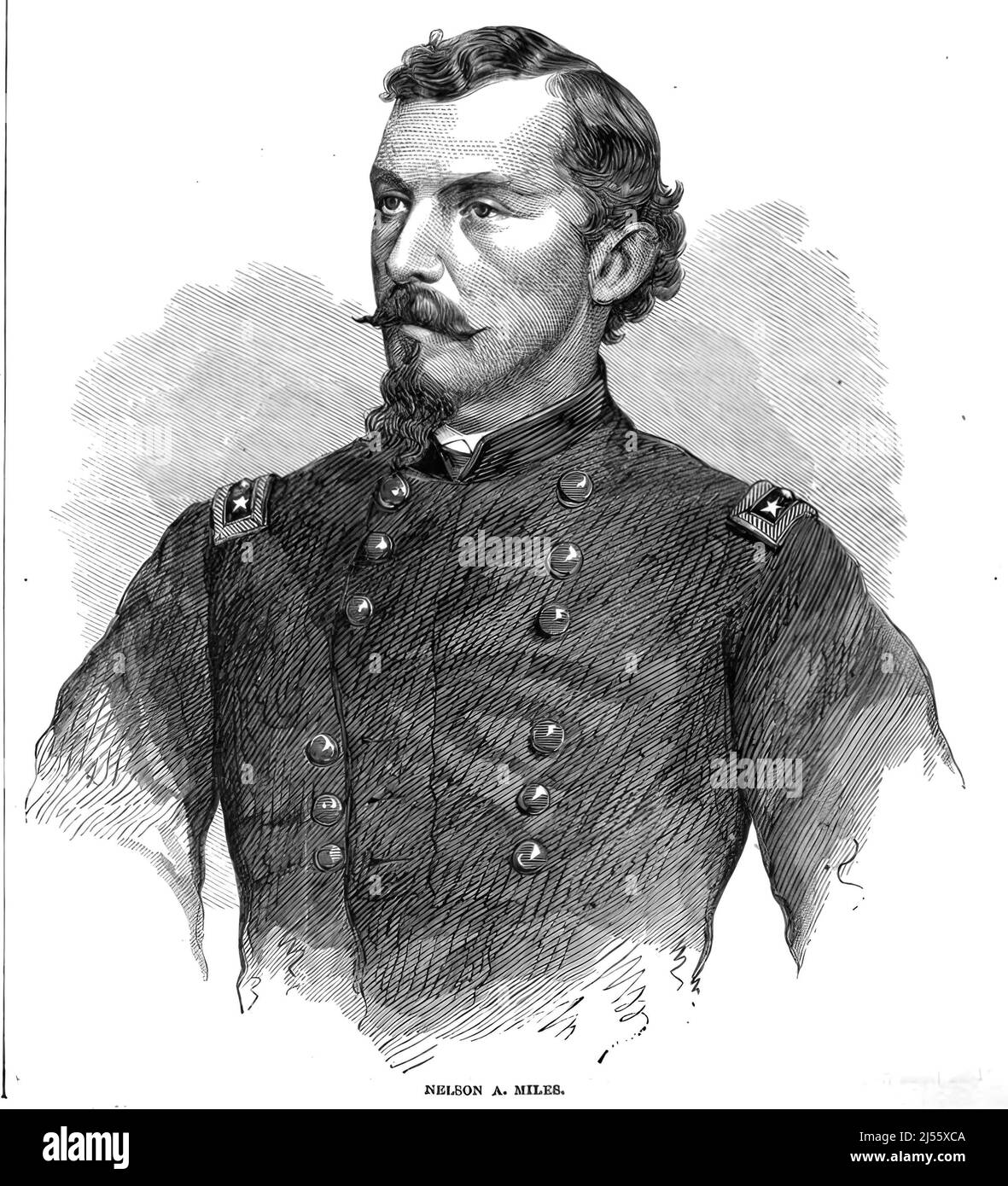 Ritratto di Nelson Appleton Miles, Union Army General nella Guerra civile americana. illustrazione del 19th secolo Foto Stock