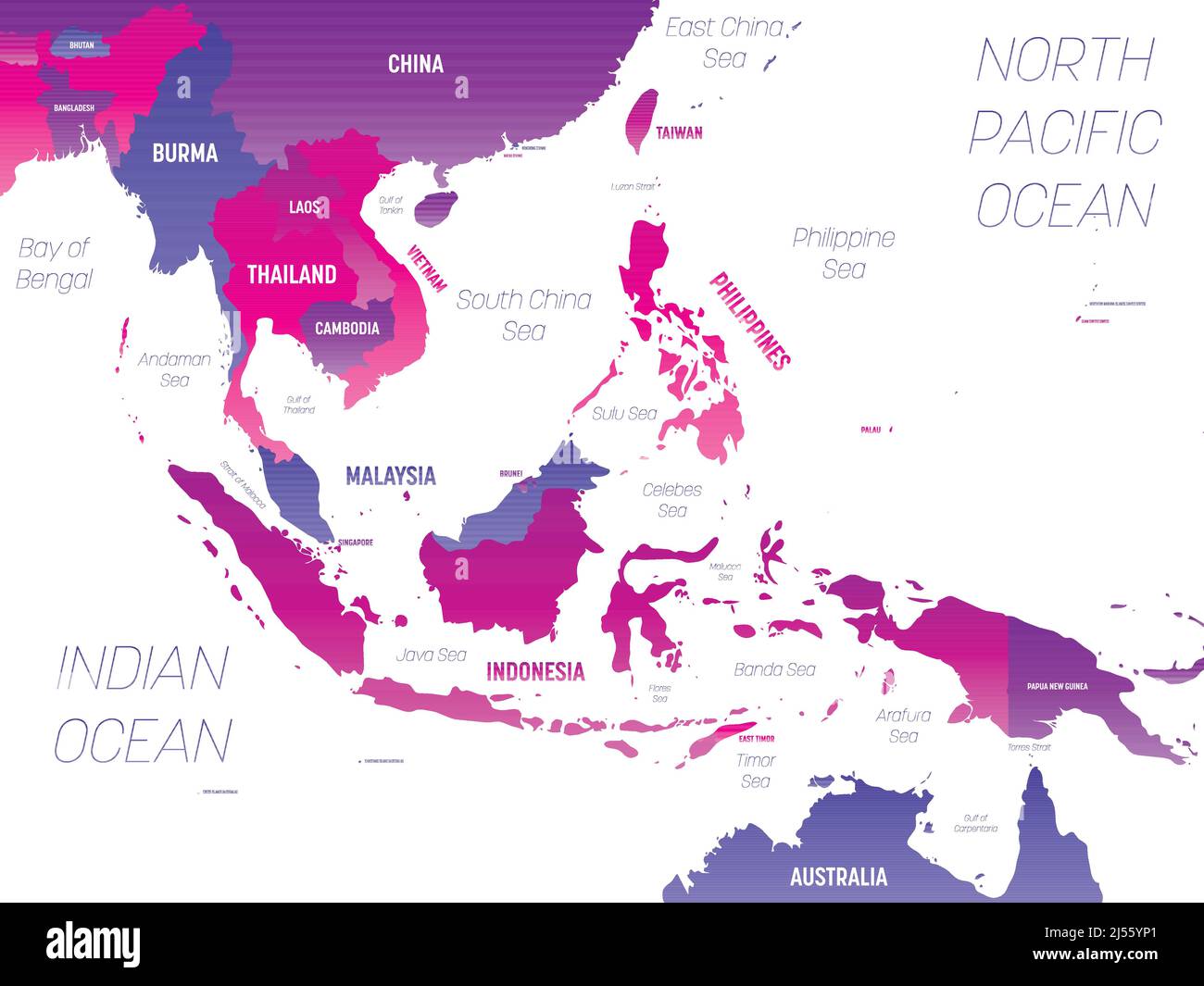 Sud-est asiatico Mappa politica dettagliata con le labili Illustrazione Vettoriale