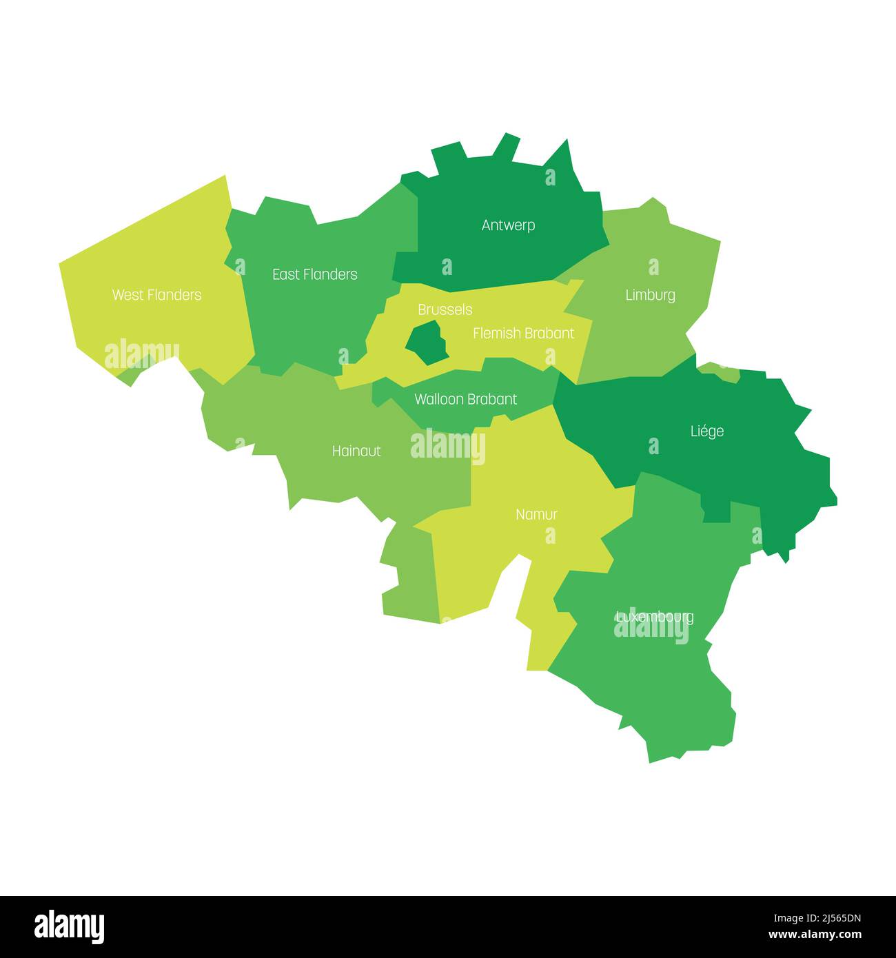 Province del Belgio. Carta delle divisioni amministrative regionali dei paesi. Illustrazione vettoriale colorata Illustrazione Vettoriale