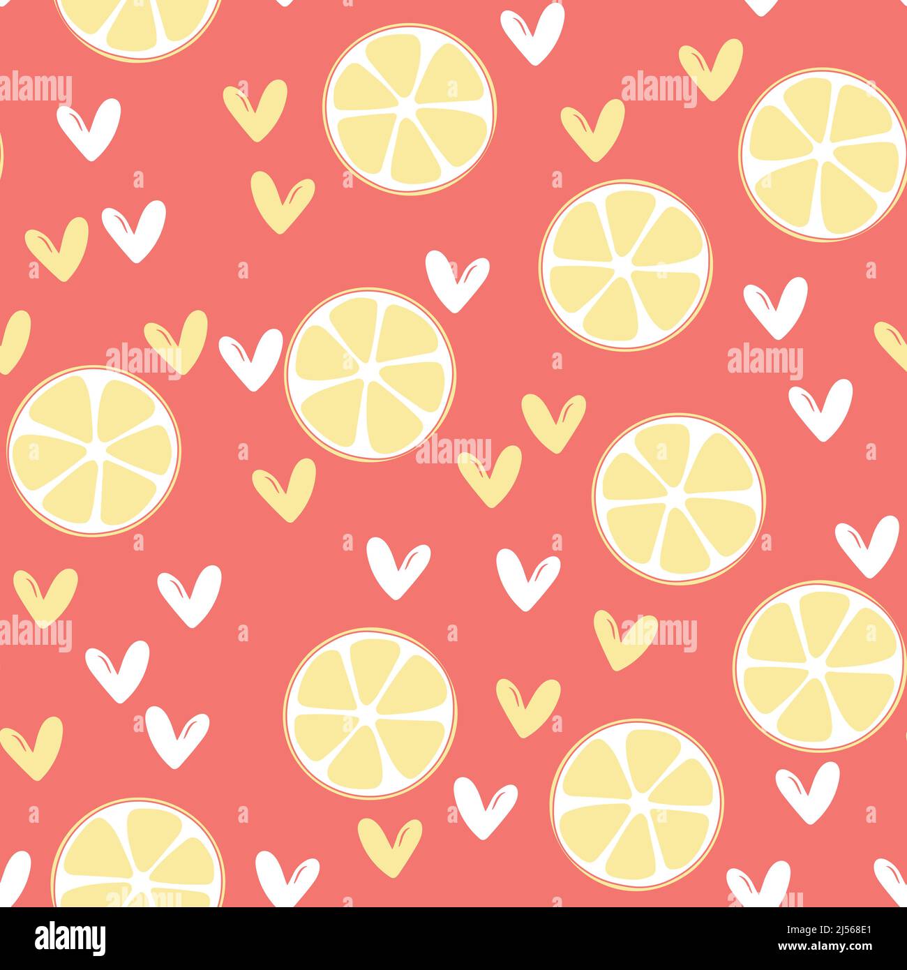 Illustrazione estiva con arance e limoni. Motivo Seamlees con frutti colorati su sfondo colorato. Concetto di cibo. Modello per invito Illustrazione Vettoriale