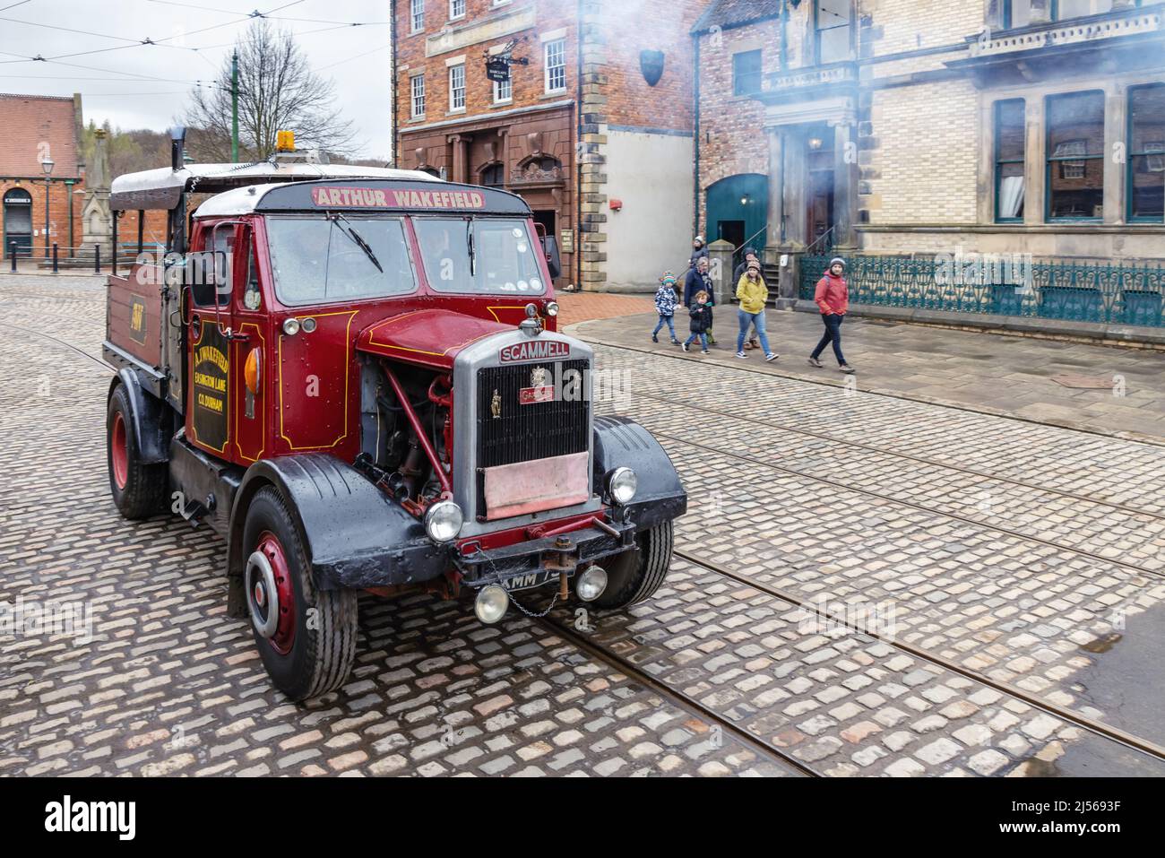 Vintage Scammell Truck al museo all'aperto Beamish, County Durham, Inghilterra. Foto Stock