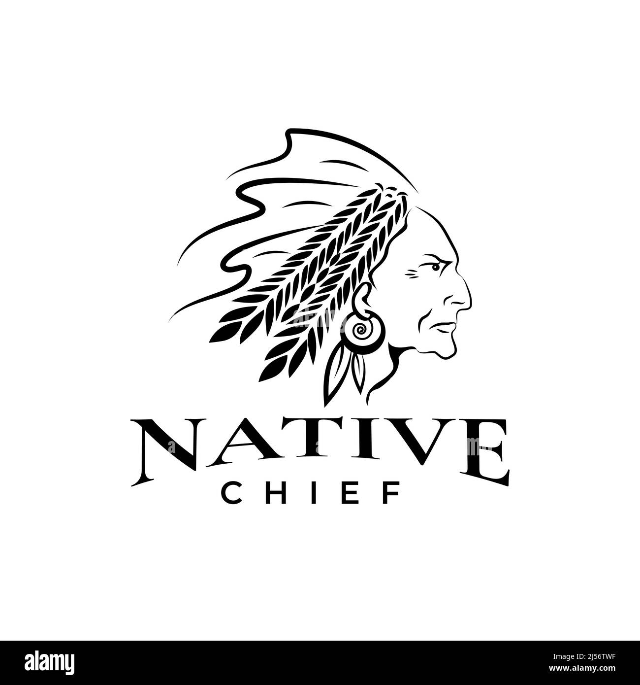 Logo illustrazione Native American Indian tribal capo profilo, modello di disegno, simbolo Illustrazione Vettoriale