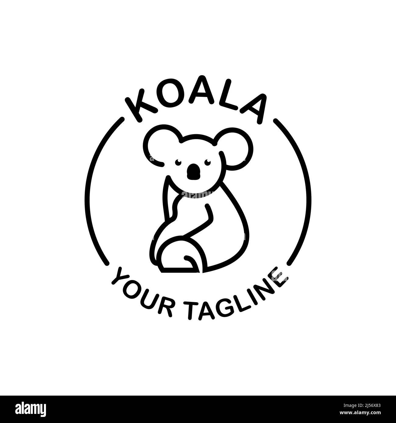 Logo creativo e icona koala in stile mono, simbolo, emblema di design Illustrazione Vettoriale