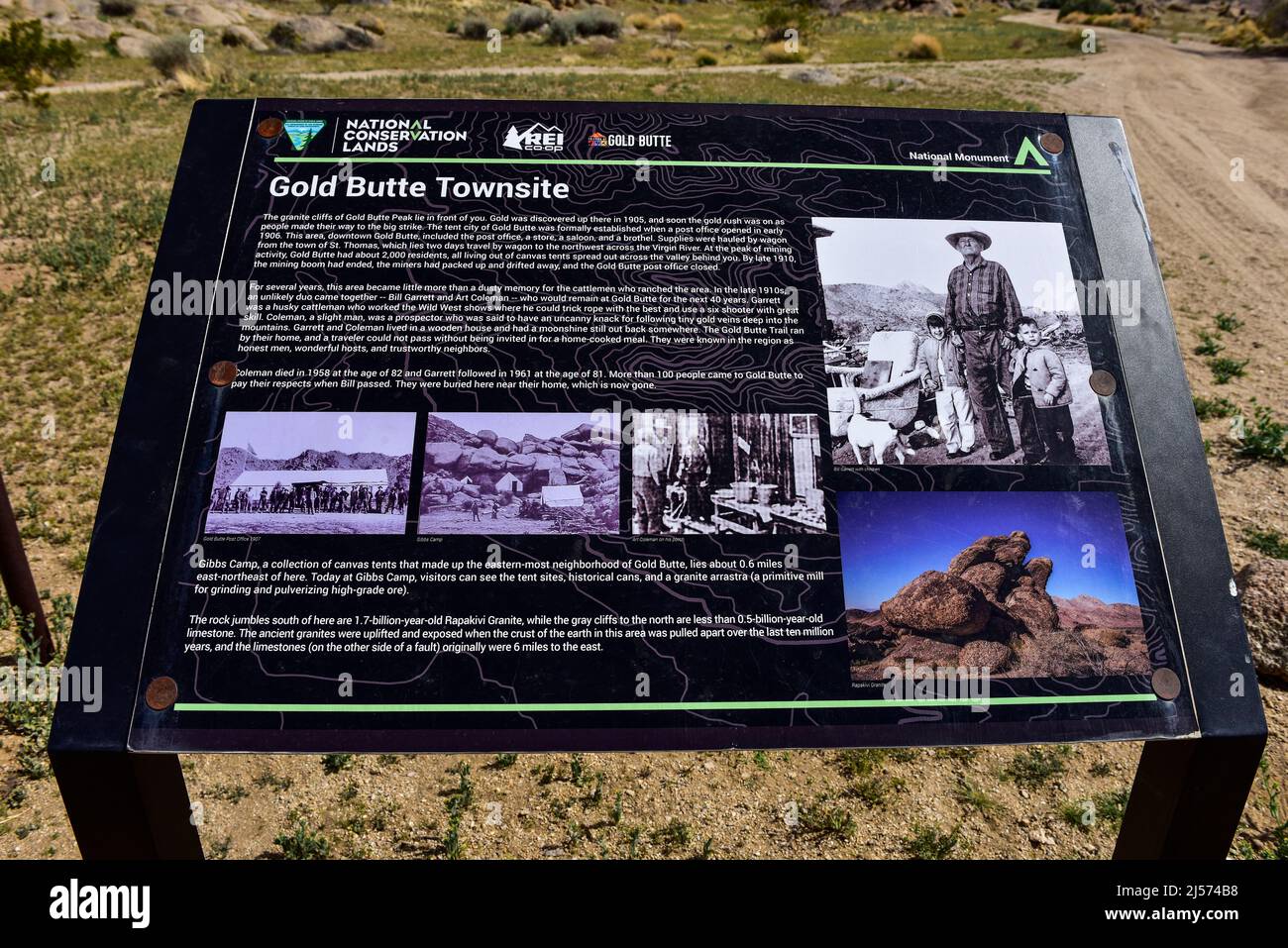 Gold Butte Nevada Town Site Information Sign Foto Stock