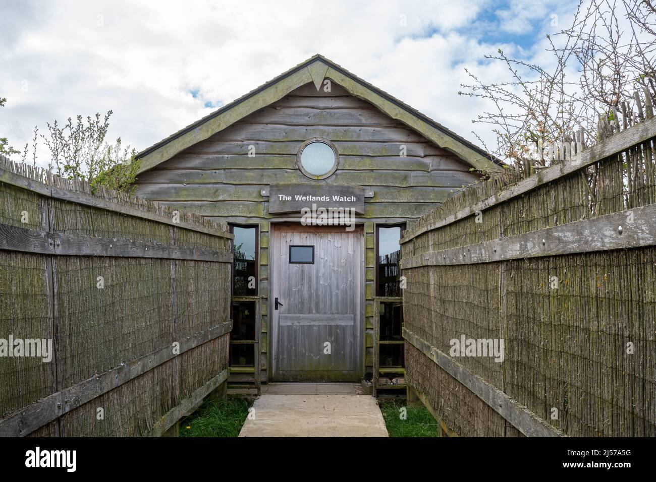 Nascondi per birdwatching a RSPB Otmoor, una riserva naturale in Oxfordshire, Inghilterra, Regno Unito Foto Stock