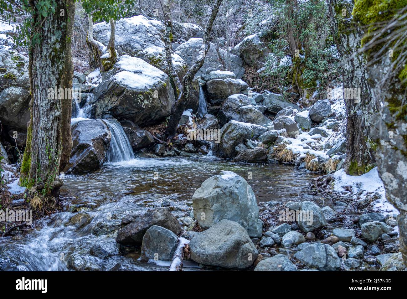 Bach zu den Kaledonia Wasserfällen im Troodos-Gebirge, Zypern, Europa | Caledonia Cascate torrente, Monti Troodos, Cipro, Europa Foto Stock
