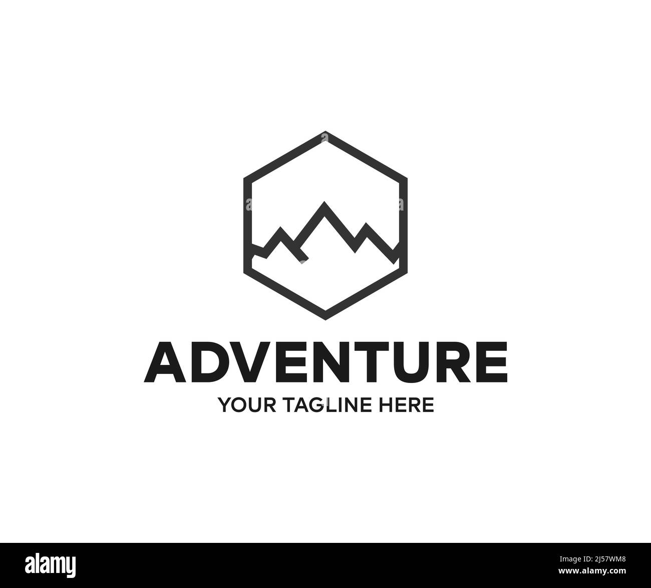Avventura, montagna, turismo logo design. Avventura all'aperto vacanze vettoriale design e illustrazione. Illustrazione Vettoriale