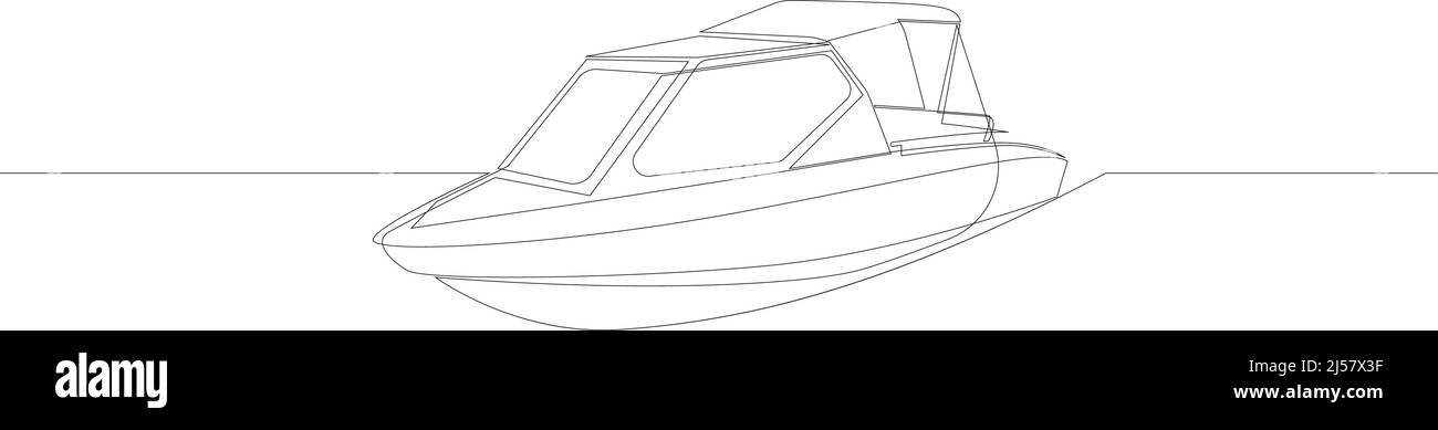 sagoma dell'imbarcazione una linea singola, disegno a linea continua, isolato su sfondo bianco illustrazione vettoriale. Illustrazione Vettoriale