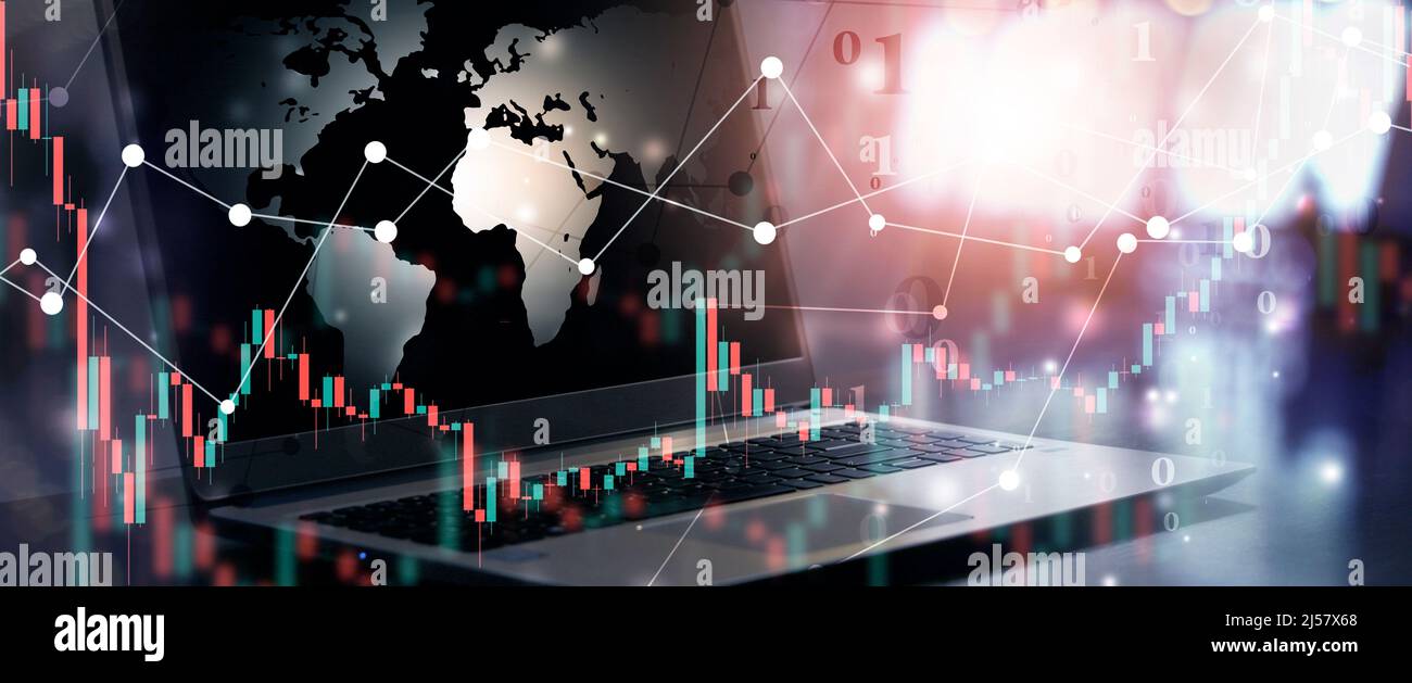 background di crypto e negoziazione in valuta. grafico del mercato finanziario. banner multimediale mix Foto Stock