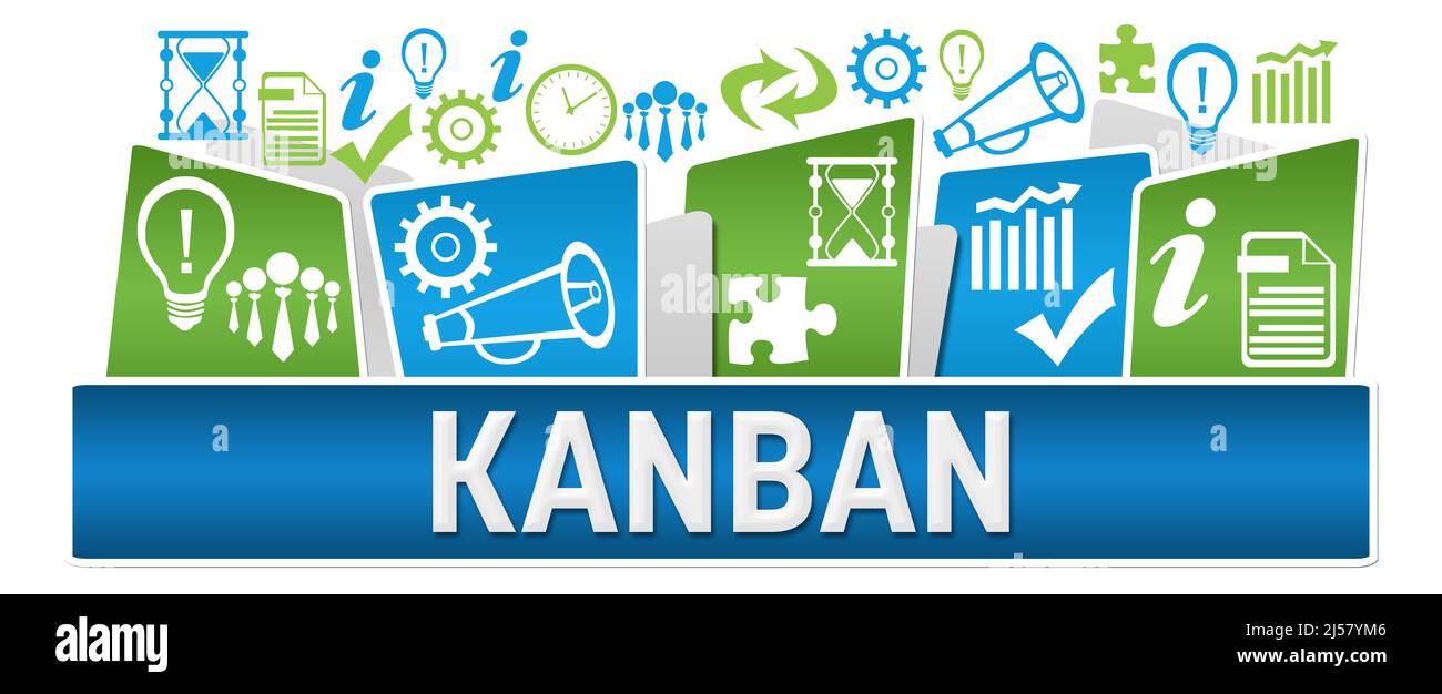 Simboli Kanban Green Blue Business in alto Foto Stock