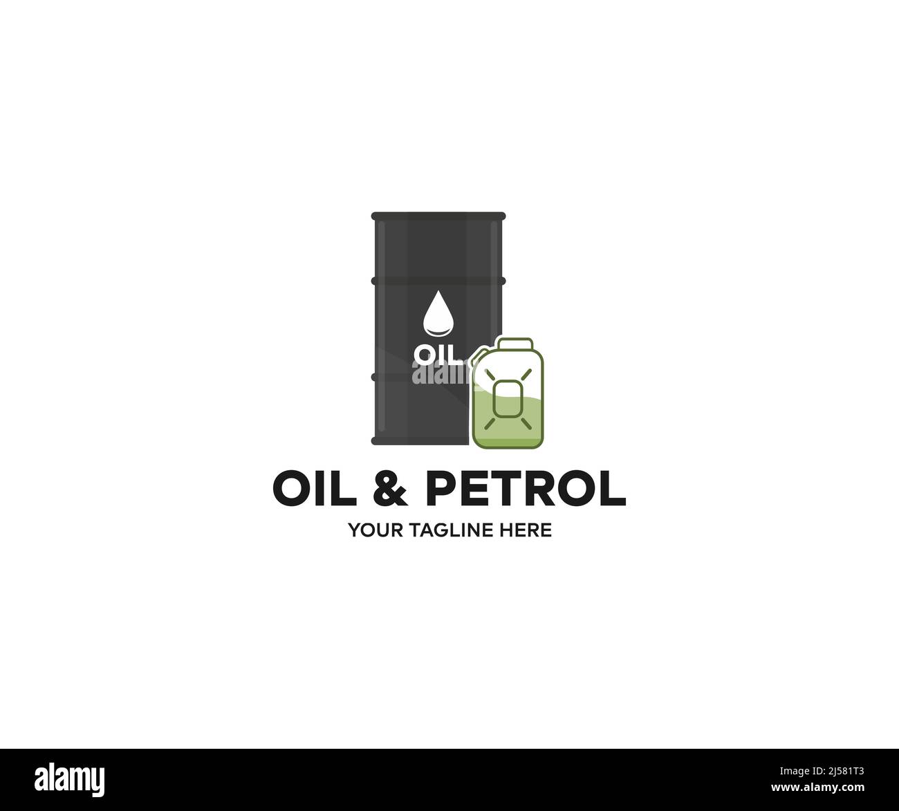 Contenitore per fusti d'olio, logo del contenitore in metallo per benzina. Disegno e illustrazione vettoriale dell'industria della benzina. Illustrazione Vettoriale