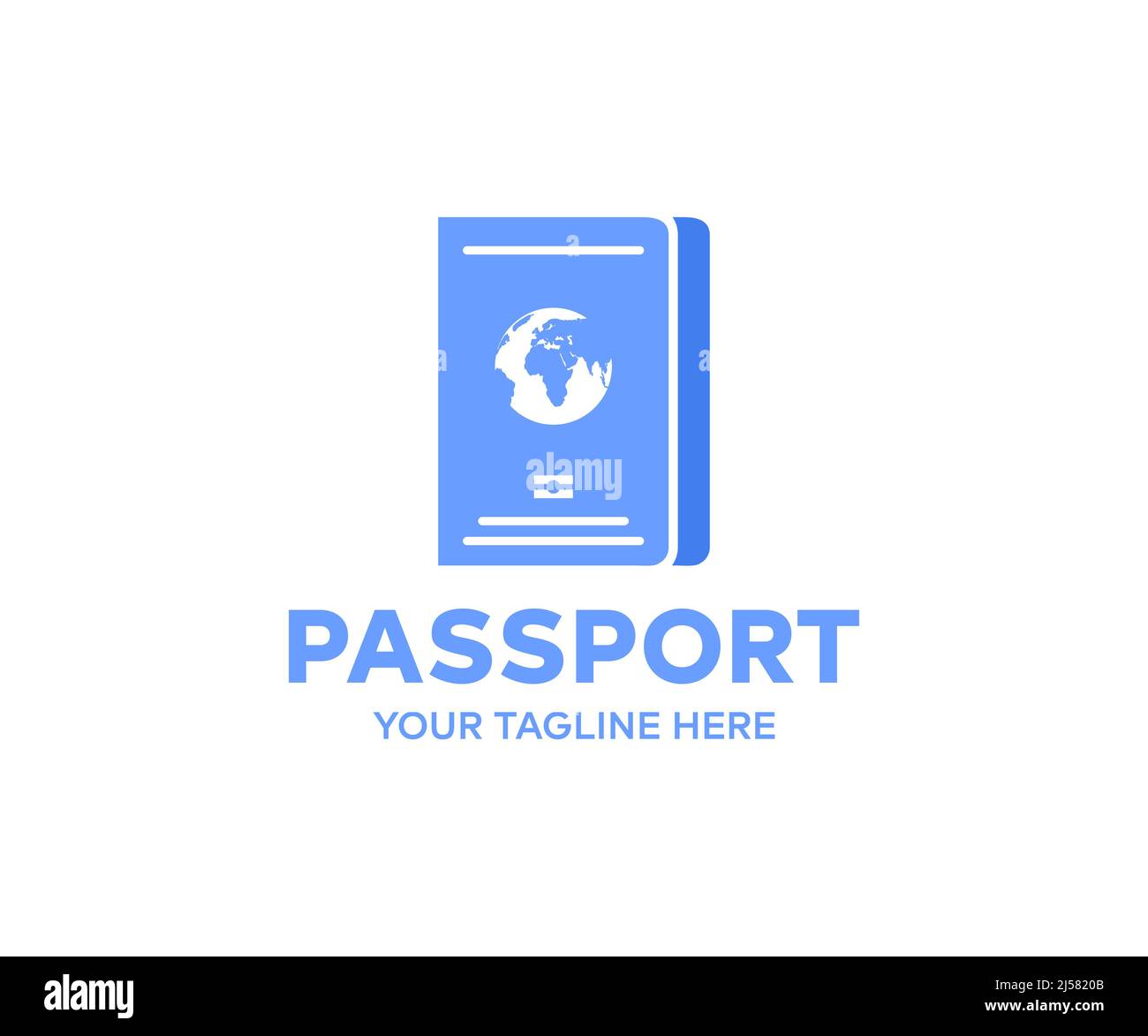 Passaporto, logo del pass d'identità. Disegno e illustrazione del vettore del modello del documento Passport. Illustrazione Vettoriale