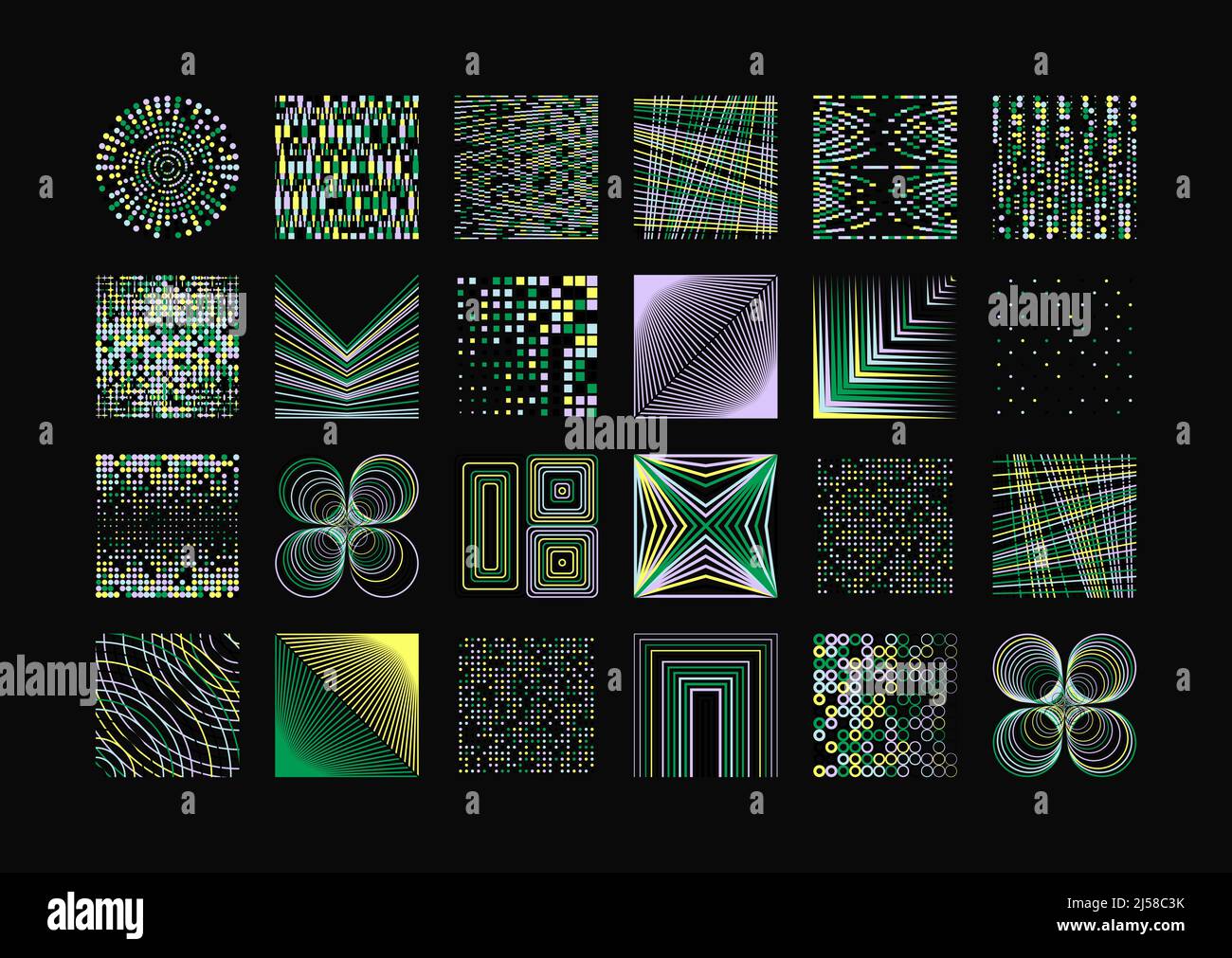 Collezione astratta di simboli vettoriali con effetto casuale ispirati da estetiche brutaliste realizzate con forme geometriche ed elementi grafici per poster, co Illustrazione Vettoriale