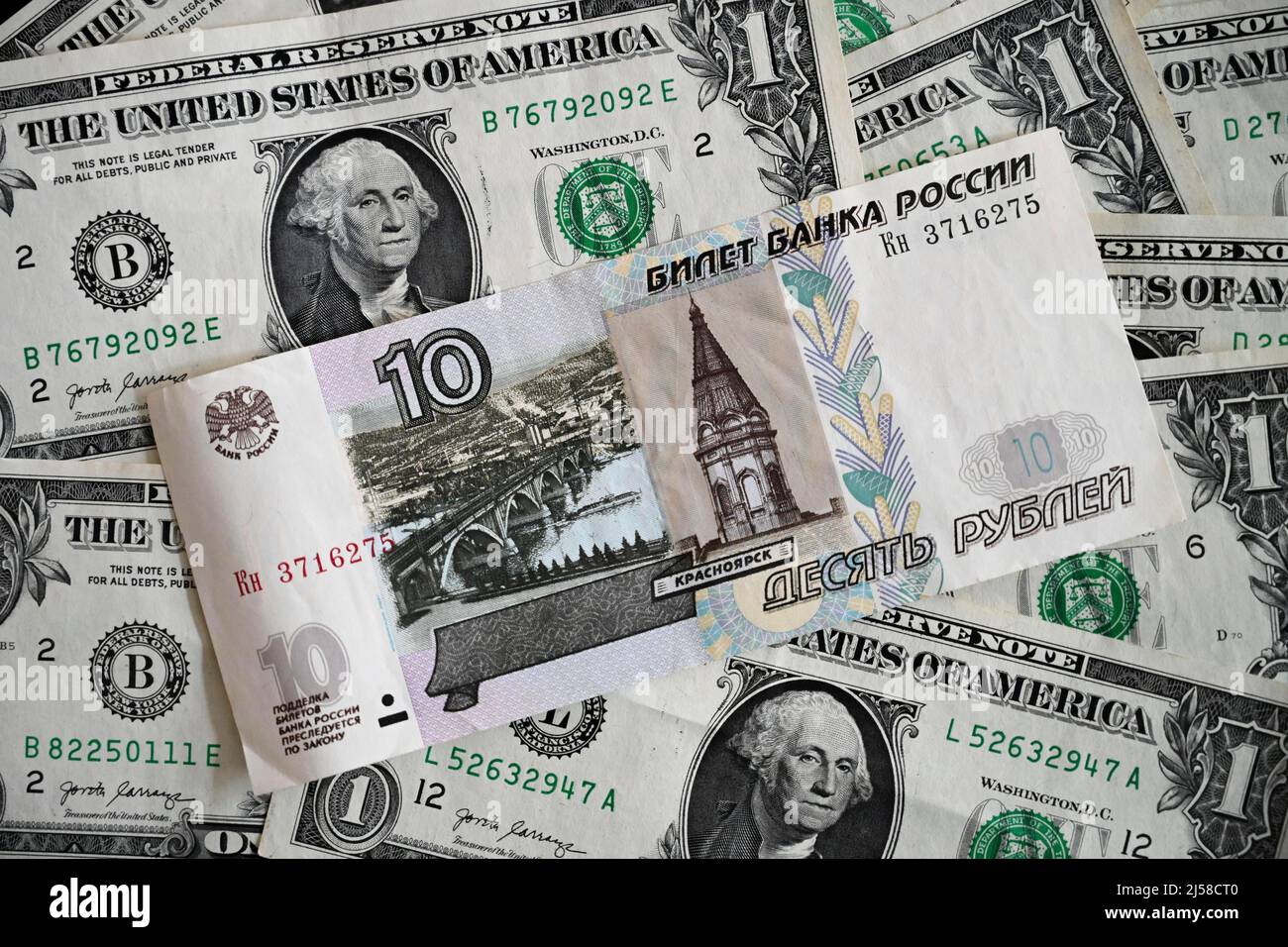 Rubli, dollari USA, banconote, banconote, colpo in studio Foto Stock