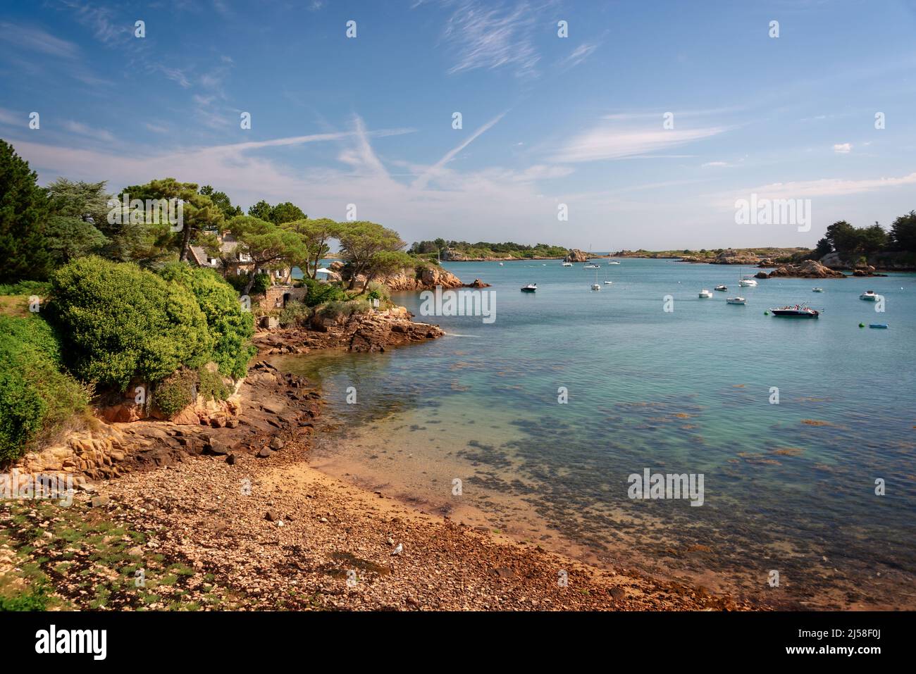 La costa dell'isola di Bréhat in Côtes d'Armor, Bretagna, Francia Foto Stock