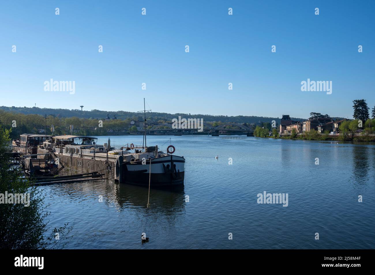 Paesaggio primaverile sulle rive del fiume Saône intorno a Neuville-sur-Saône nel dipartimento di Rhône Foto Stock