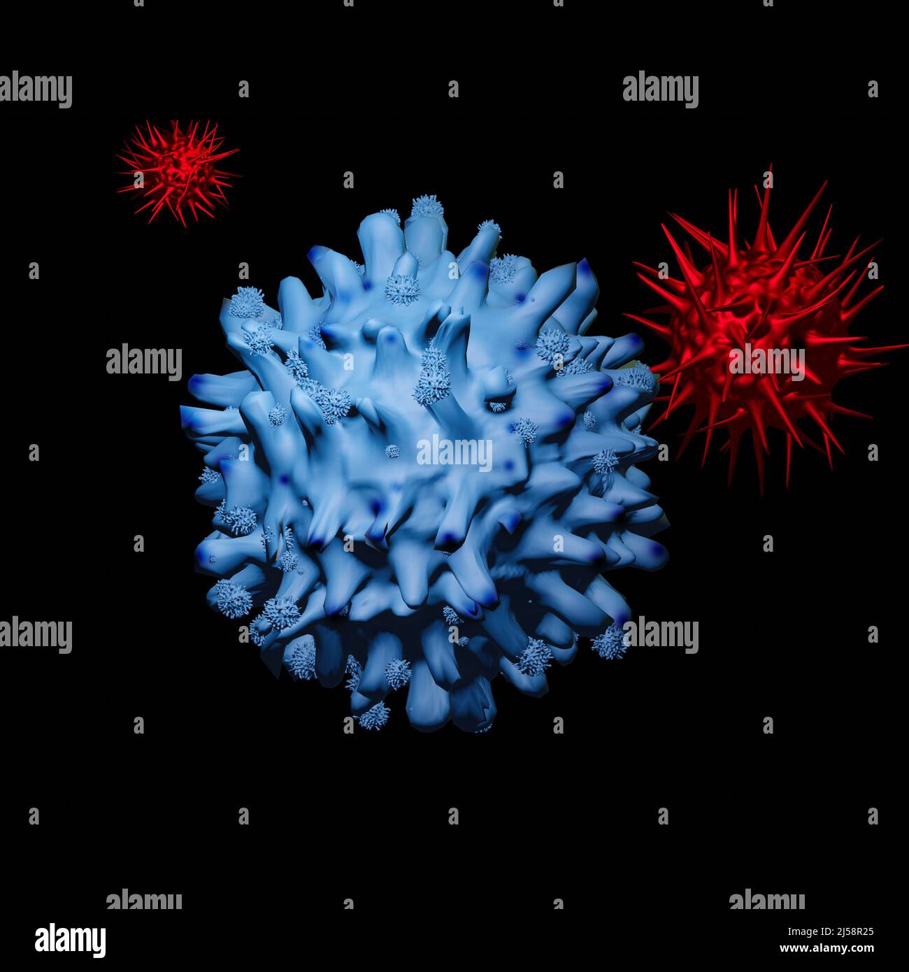 Covid-19. Coronavirus Sars Cov 2. Cellule virali isolate. 3D rappresentazione illustrazione. Foto Stock