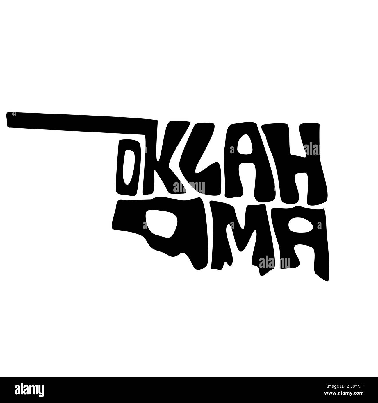 Oklahoma mappa tipografia. Tipografia della mappa dello stato dell'Oklahoma. Caratteri Oklahoma. Illustrazione Vettoriale