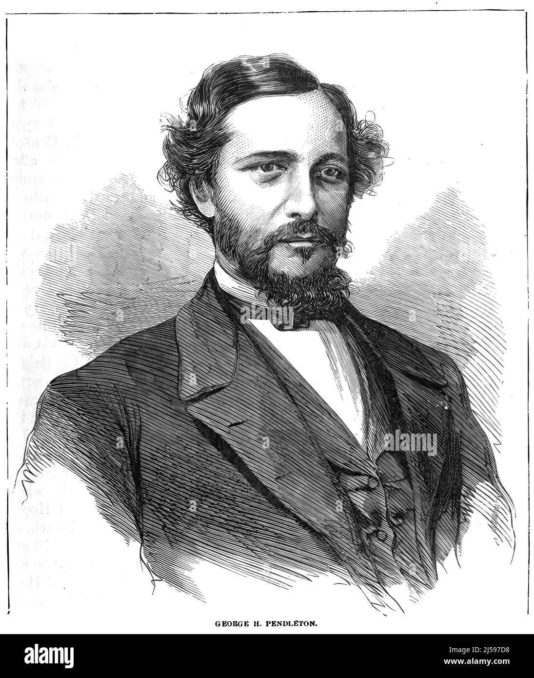 Ritratto di George Hunt Pendleton, membro del Congresso e senatore dell'Ohio, e 1864 candidato democratico per Vice Presidente. illustrazione del 19th secolo Foto Stock