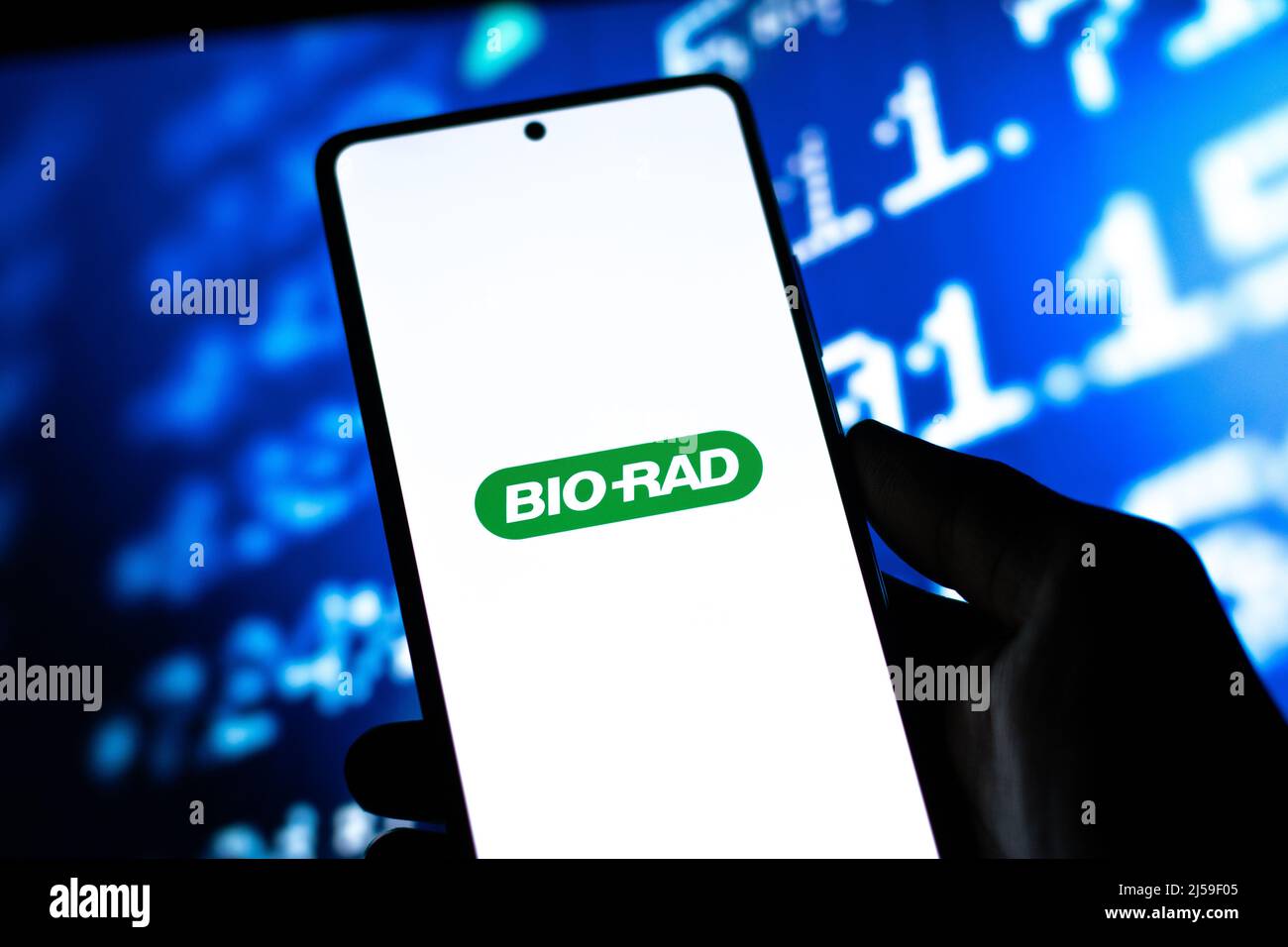 West Bangal, India - 20 aprile 2022: Logo Bio Rad Laboratories sullo schermo del telefono immagine stock. Foto Stock
