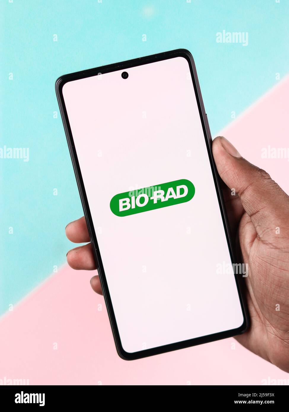 West Bangal, India - 20 aprile 2022: Logo Bio Rad Laboratories sullo schermo del telefono immagine stock. Foto Stock